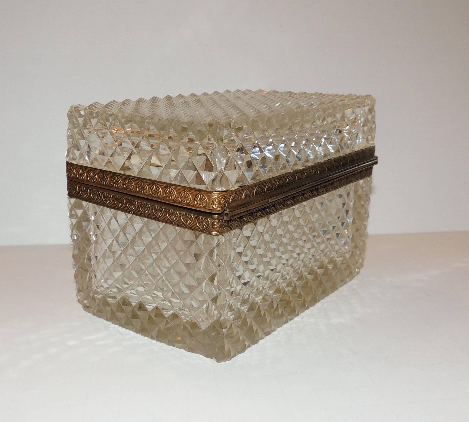 Belle Époque Wonderful French Diamond Cut Faceted Crystal Bronze Ormolu Casket Jewelry Box