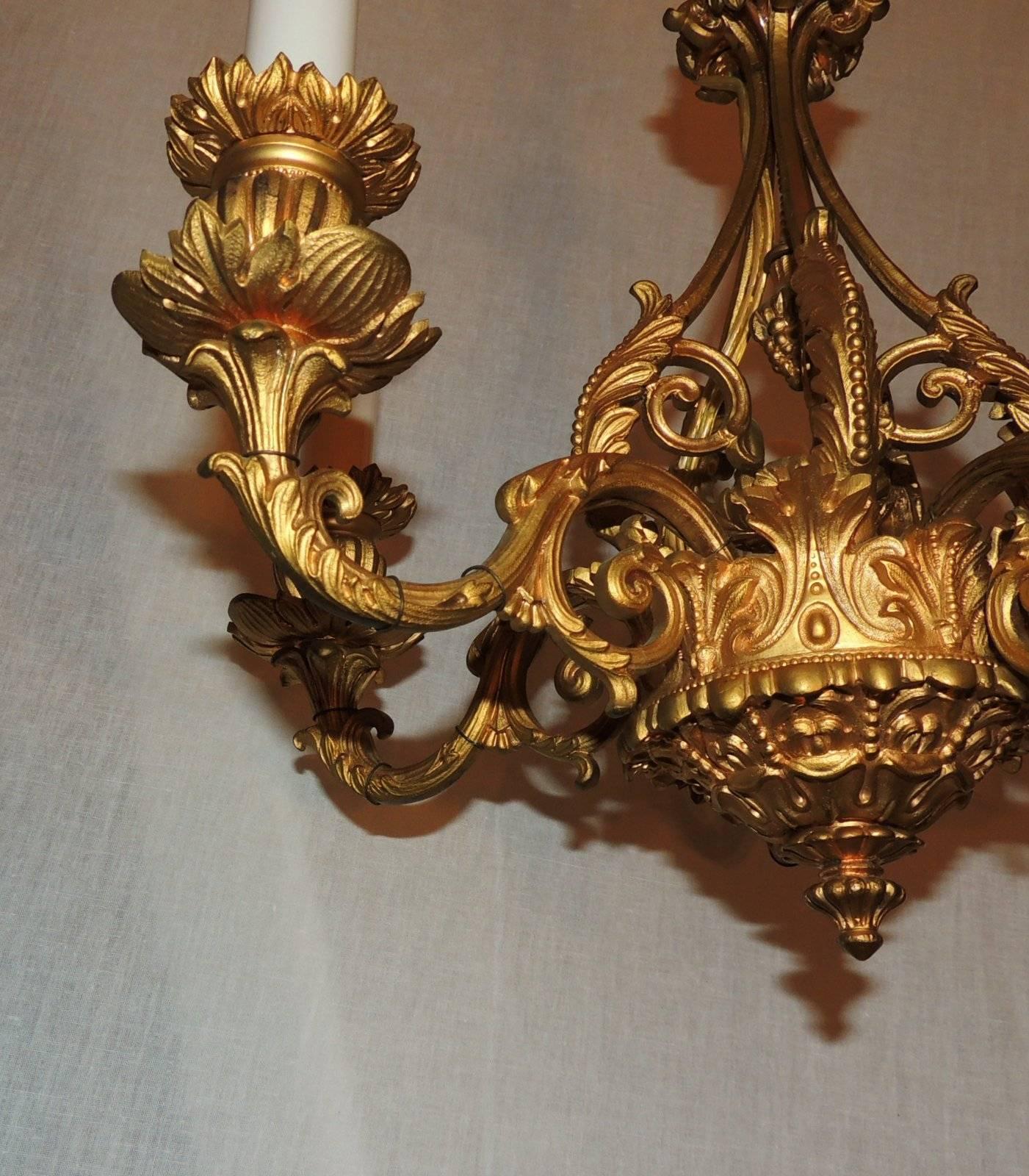 Wonderful Pair French Louis XVI Gilt Bronze Petite Five-Arm Chandeliers Fixtures 2