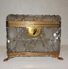 French Faceted Cut Crystal Bronze Ormolu-Mounted Casket Jewelry Box
