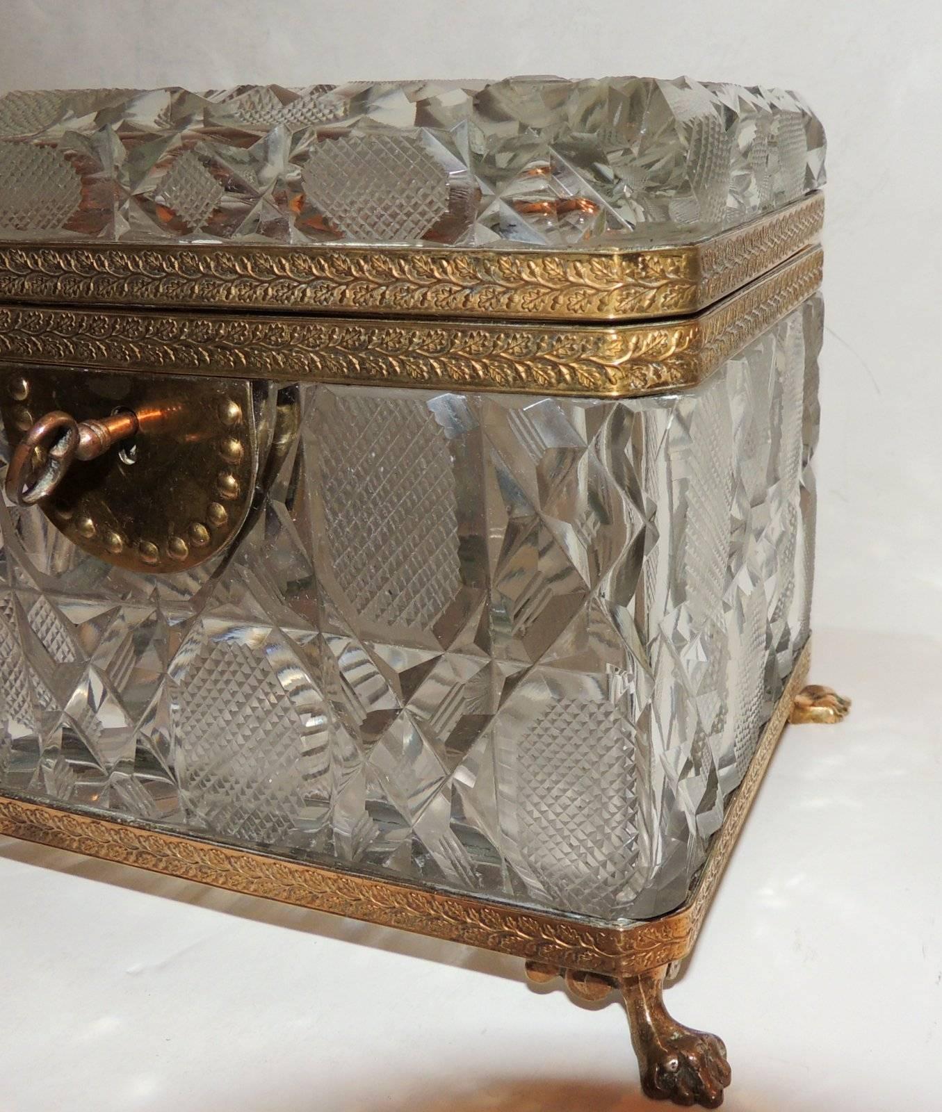 Mid-20th Century French Faceted Cut Crystal Bronze Ormolu-Mounted Casket Jewelry Box