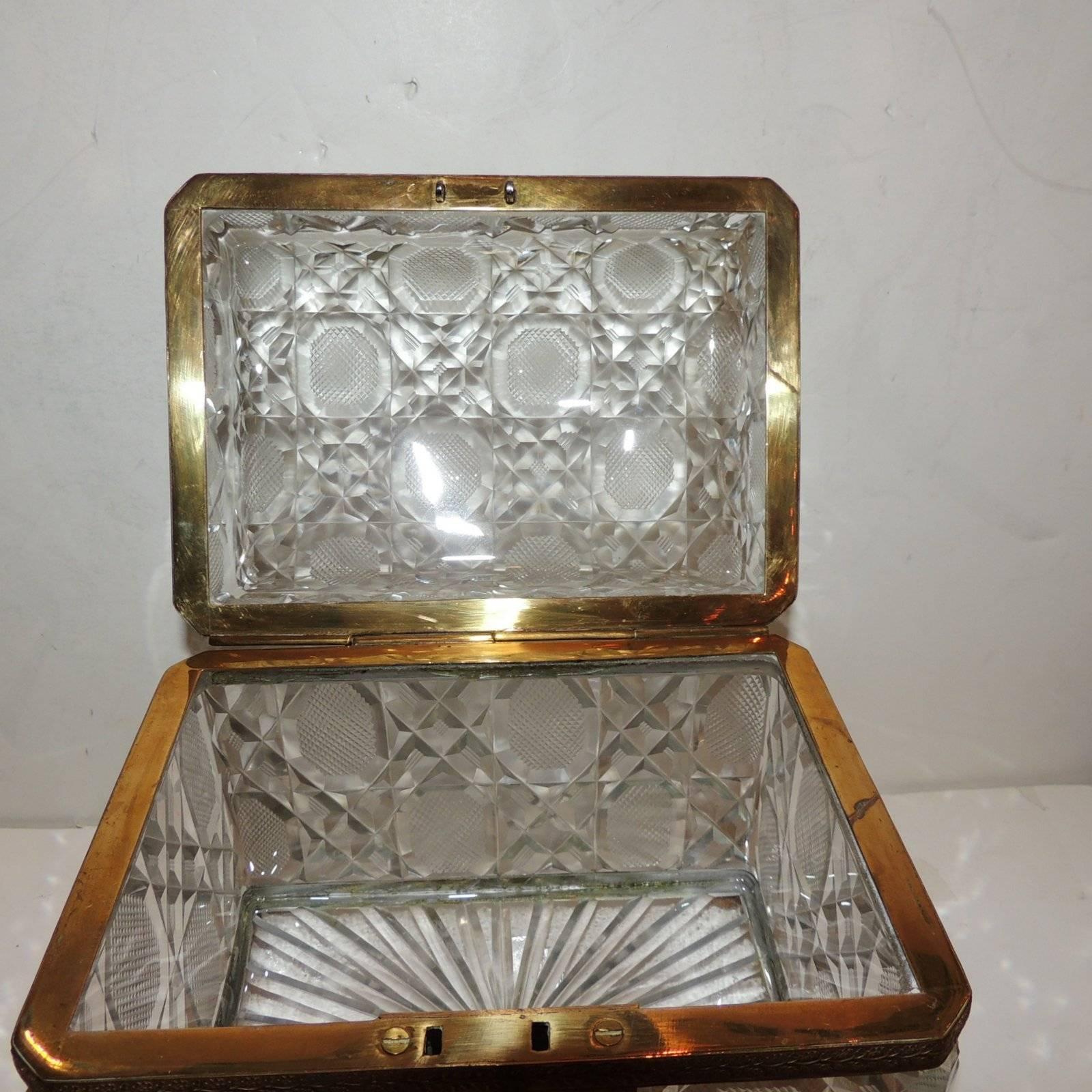French Faceted Cut Crystal Bronze Ormolu-Mounted Casket Jewelry Box 2