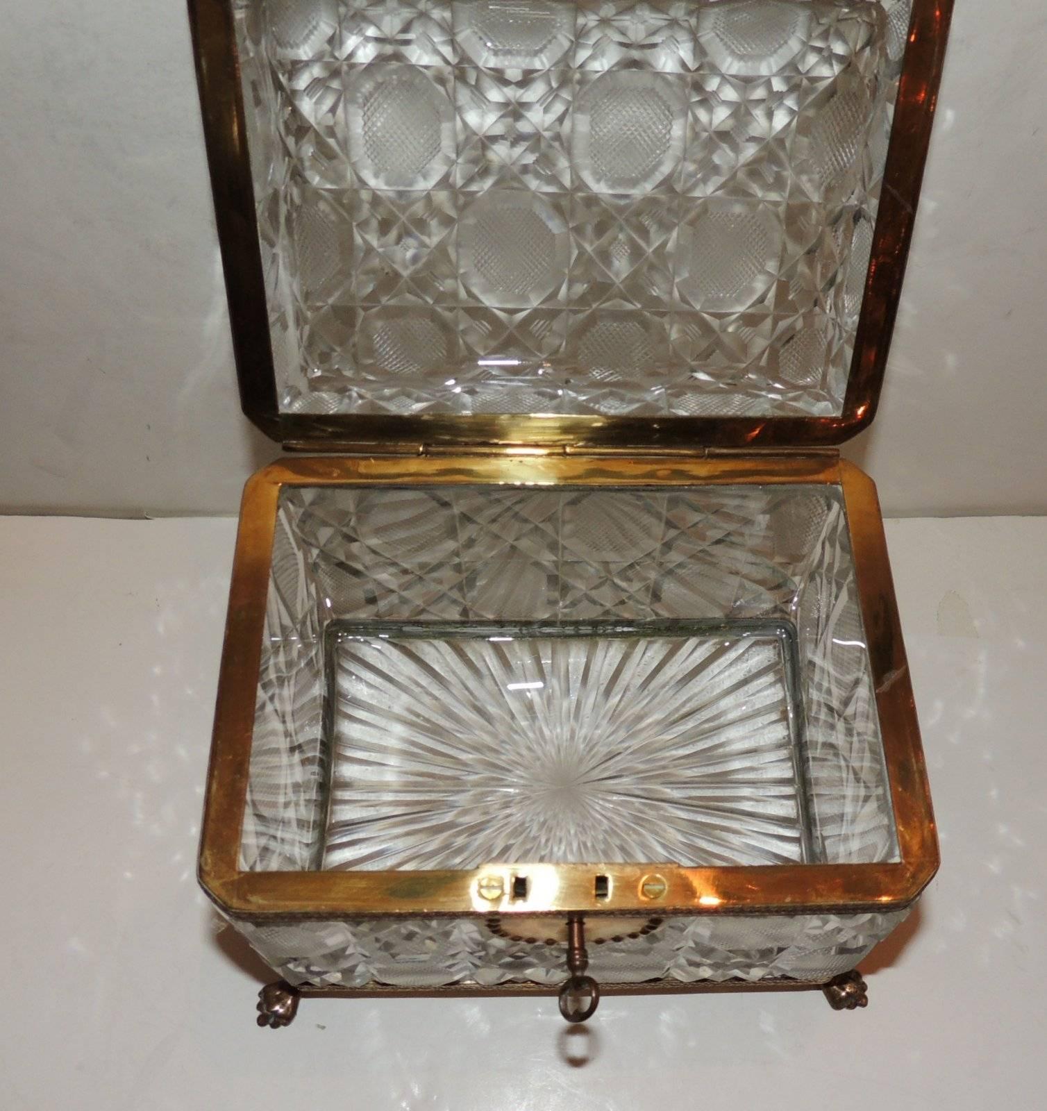 French Faceted Cut Crystal Bronze Ormolu-Mounted Casket Jewelry Box 3