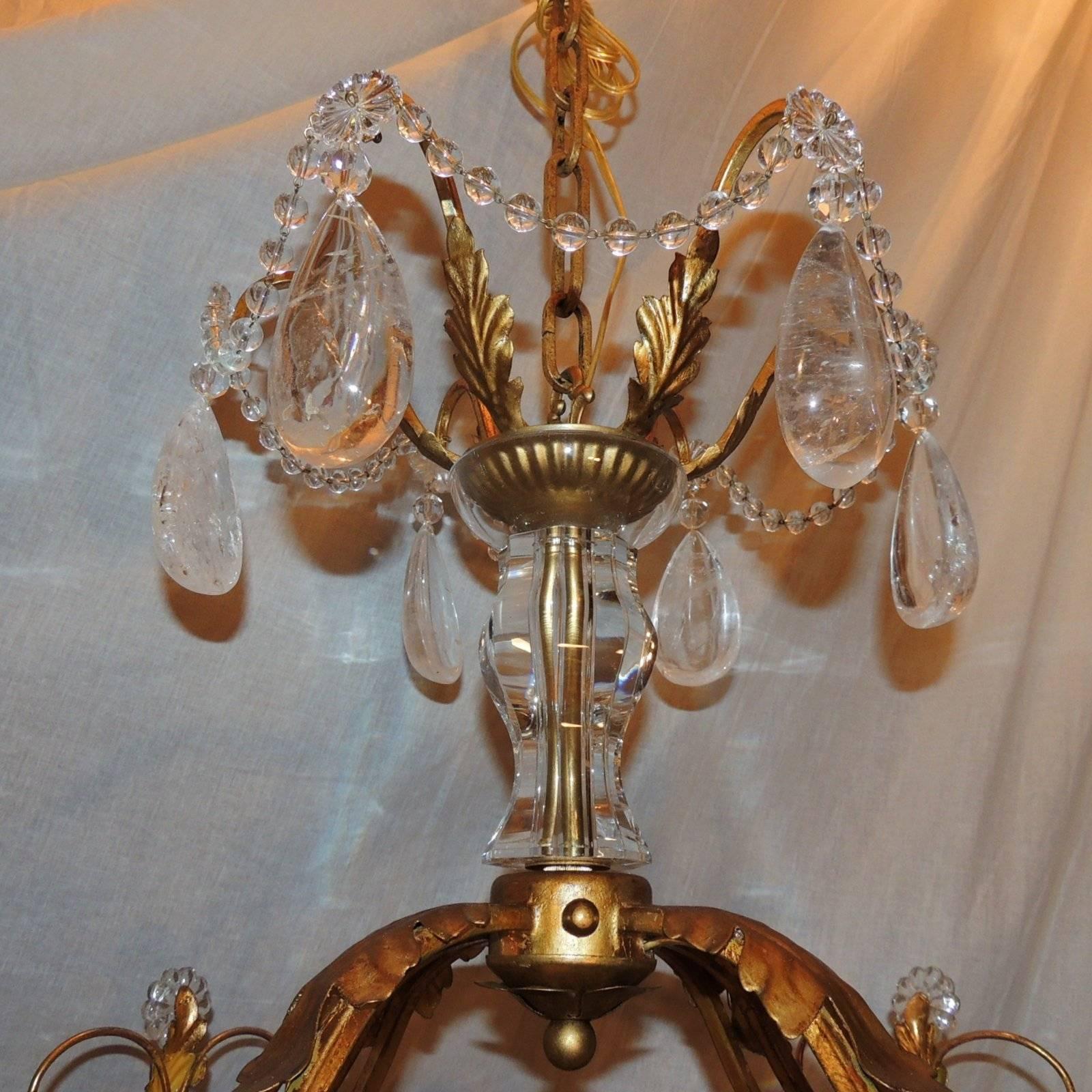 French Louis XVI Baguès Rock Crystal Eight-Light Square Mid-Century Chandelier In Good Condition In Roslyn, NY
