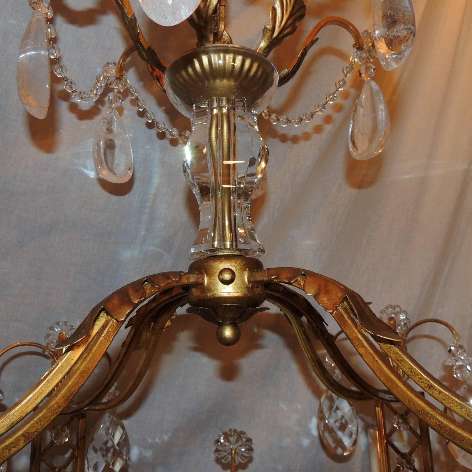 20th Century French Louis XVI Baguès Rock Crystal Eight-Light Square Mid-Century Chandelier