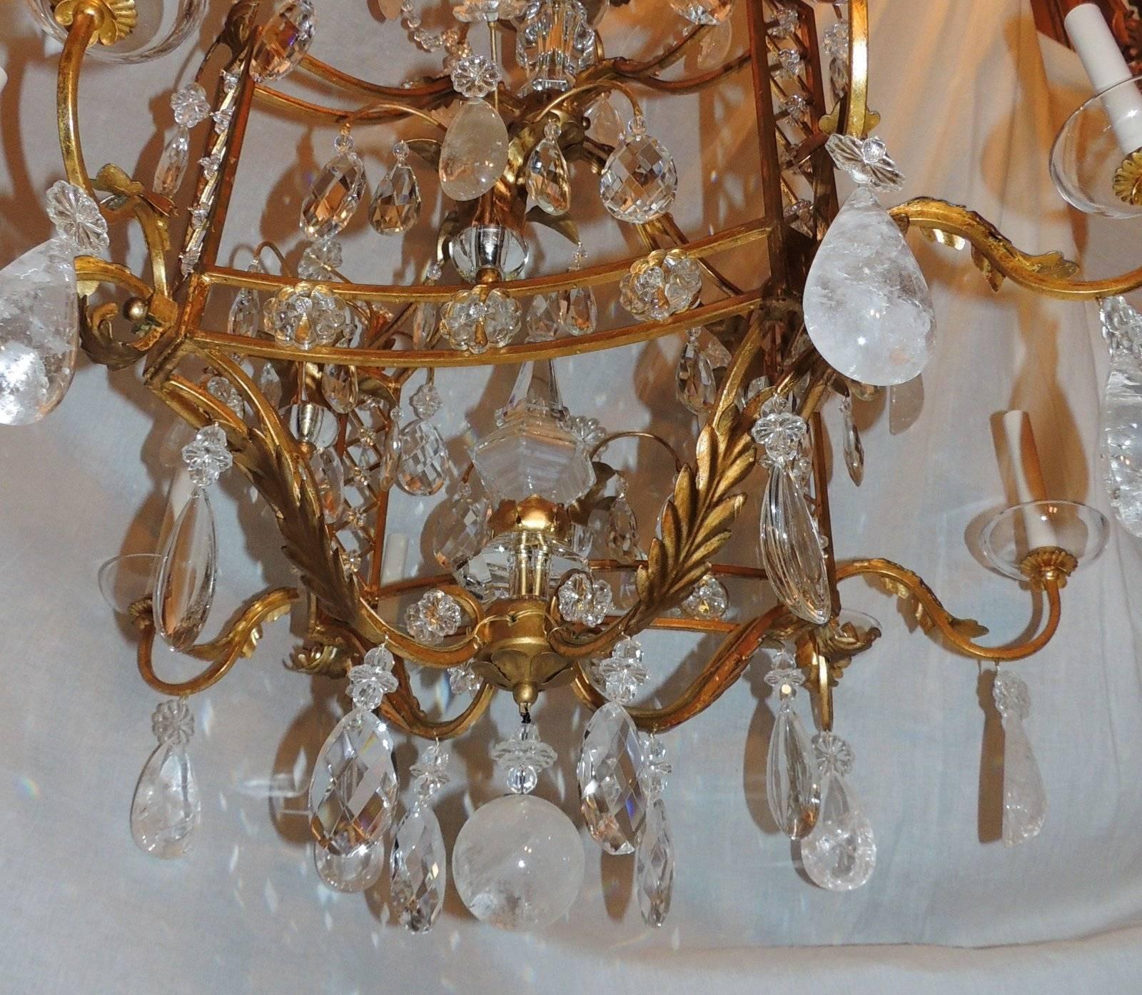 French Louis XVI Baguès Rock Crystal Eight-Light Square Mid-Century Chandelier 3
