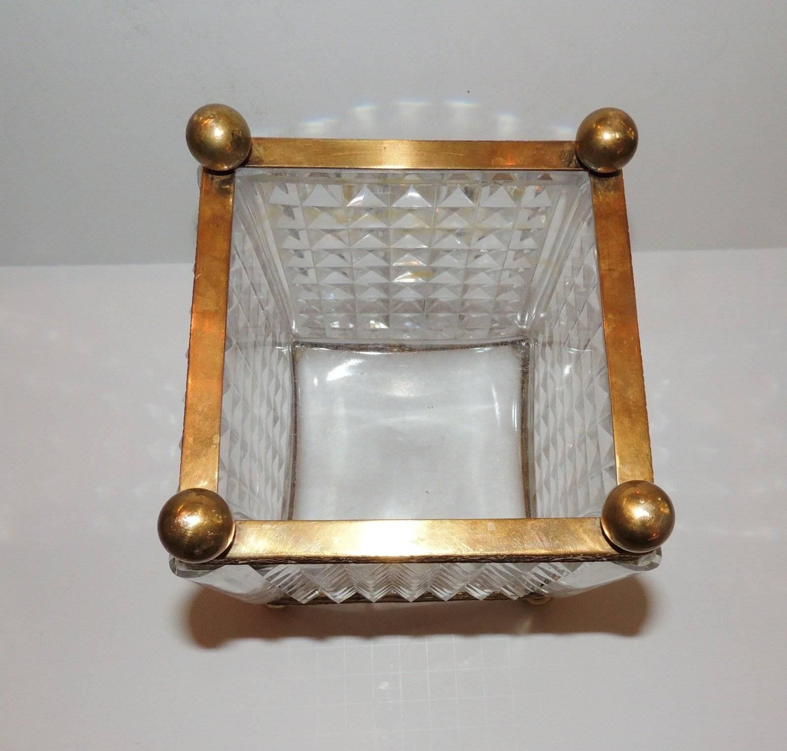 Fine French Ormolu Doré Bronze Diamond Cut Crystal Planter Cachepot Jardinière In Good Condition In Roslyn, NY