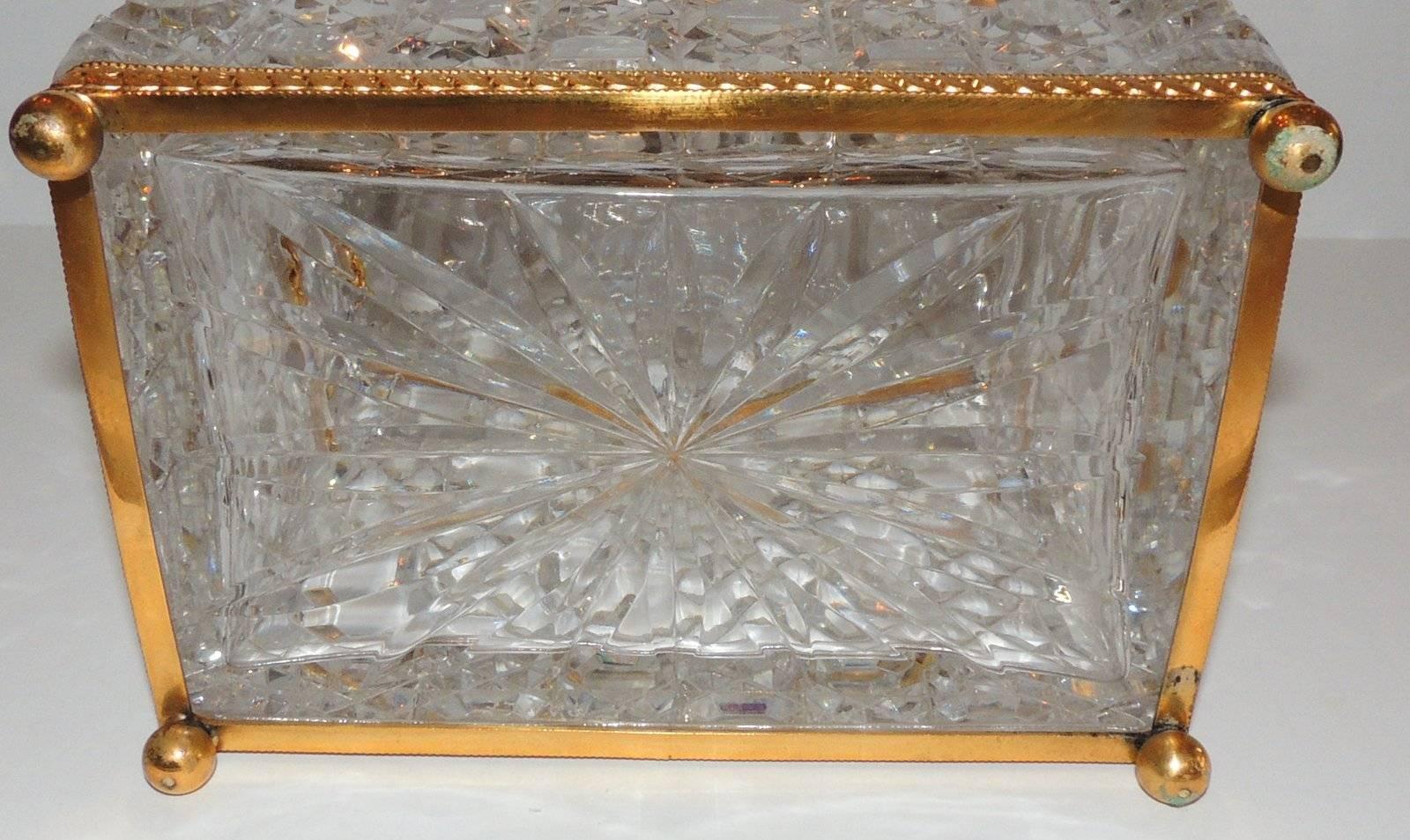French Ormolu Faceted Cut Crystal Dome Ormolu Wreath Bow Box Casket Jewelry Case 2