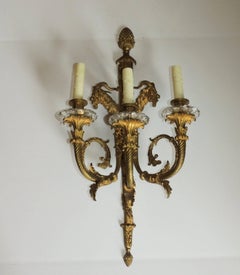 Louis XVI Figural Pair French Doré Bronze Three-Arm Sconces Ram Goat Head Ormolu