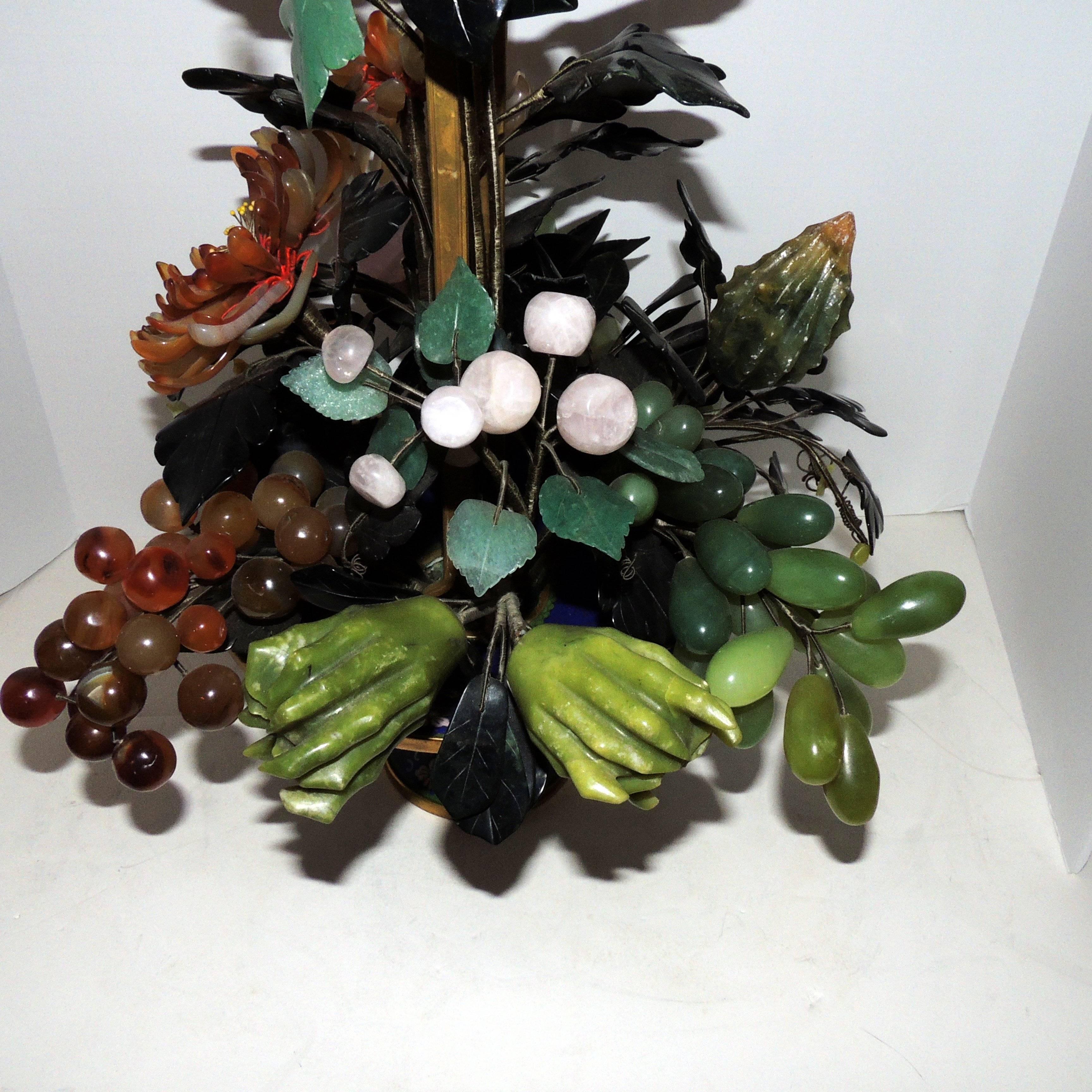 Chinese Bronze Jade Soapstone Fruit Floral Cloisonné Basket Centerpiece Bouquet 1