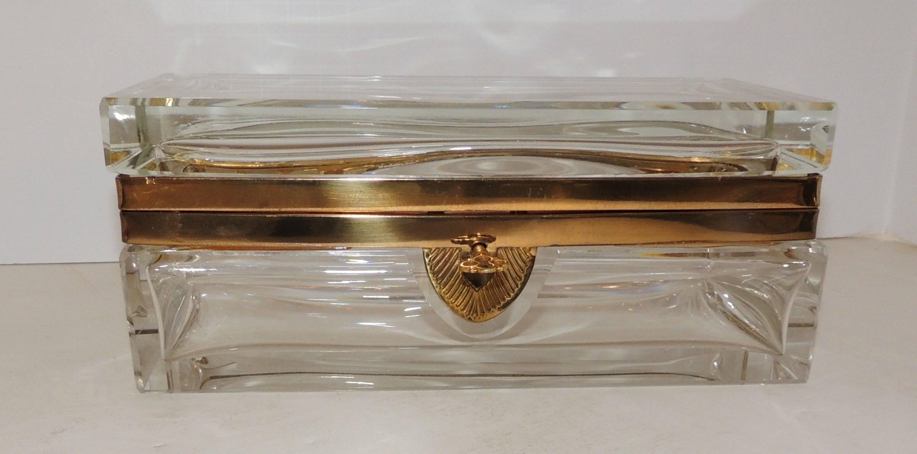 French Beautiful Doré Bronze Beveled Crystal Glass Casket Jewelry Box
