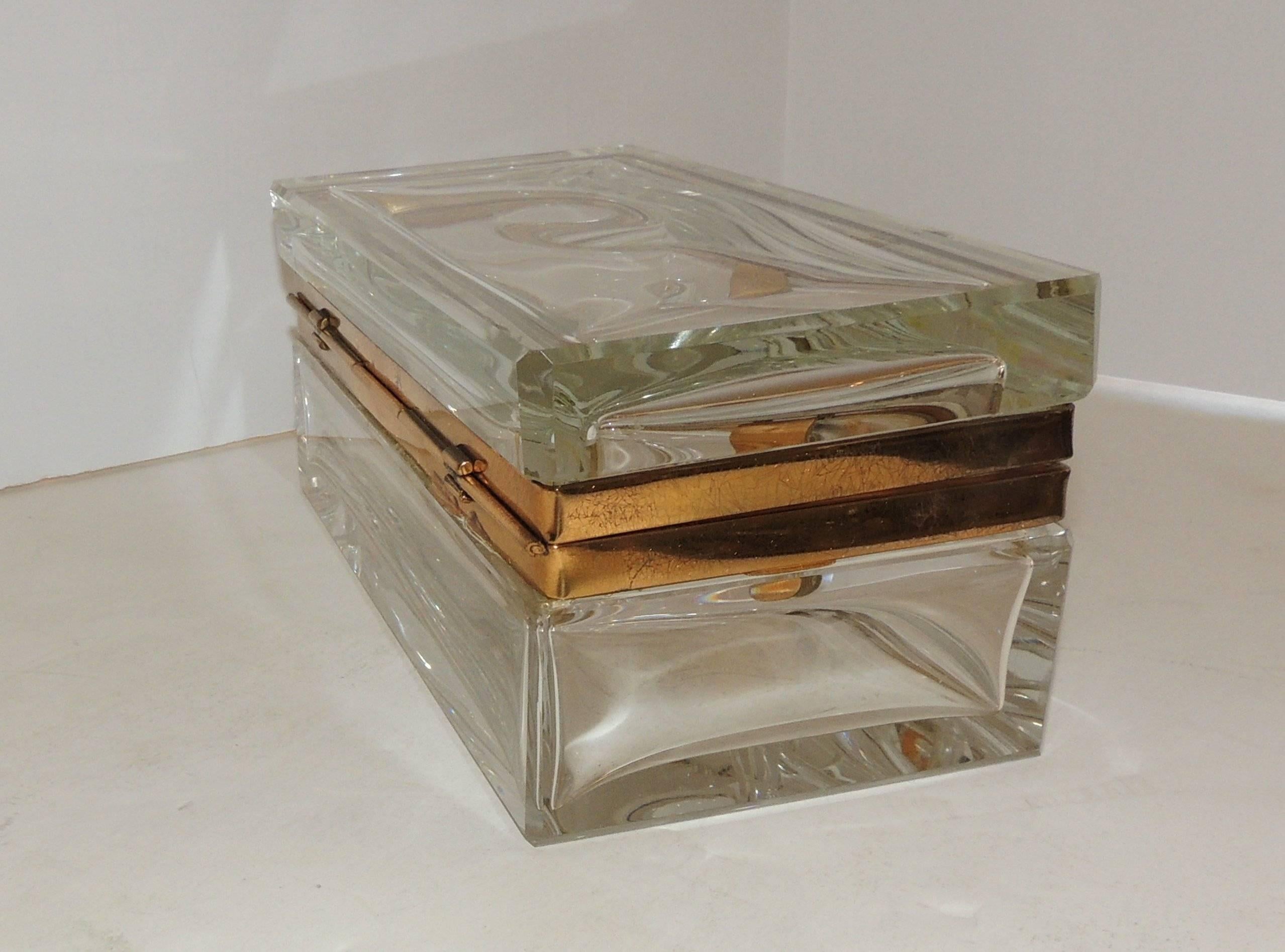 Beautiful Doré Bronze Beveled Crystal Glass Casket Jewelry Box In Good Condition In Roslyn, NY