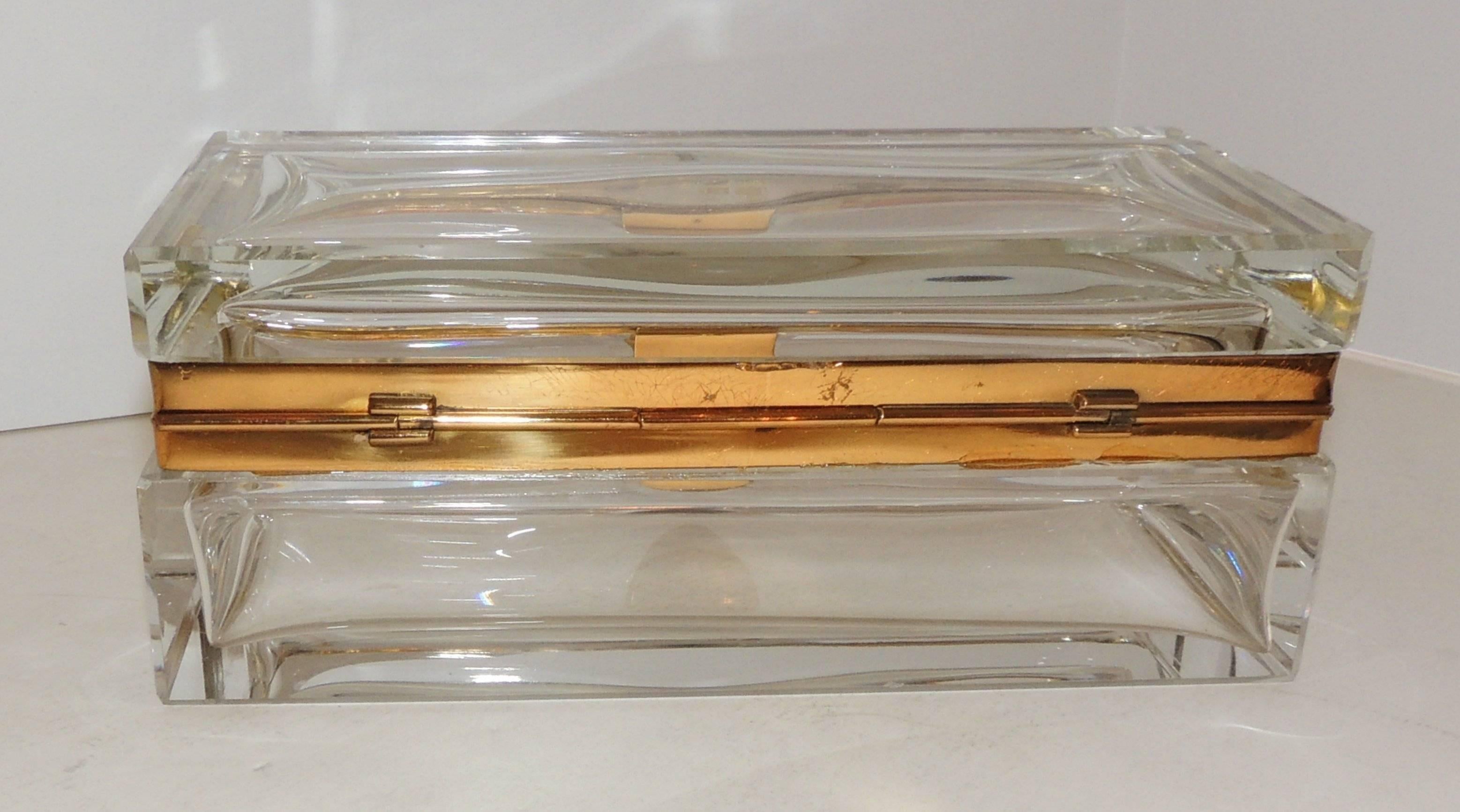 Mid-20th Century Beautiful Doré Bronze Beveled Crystal Glass Casket Jewelry Box