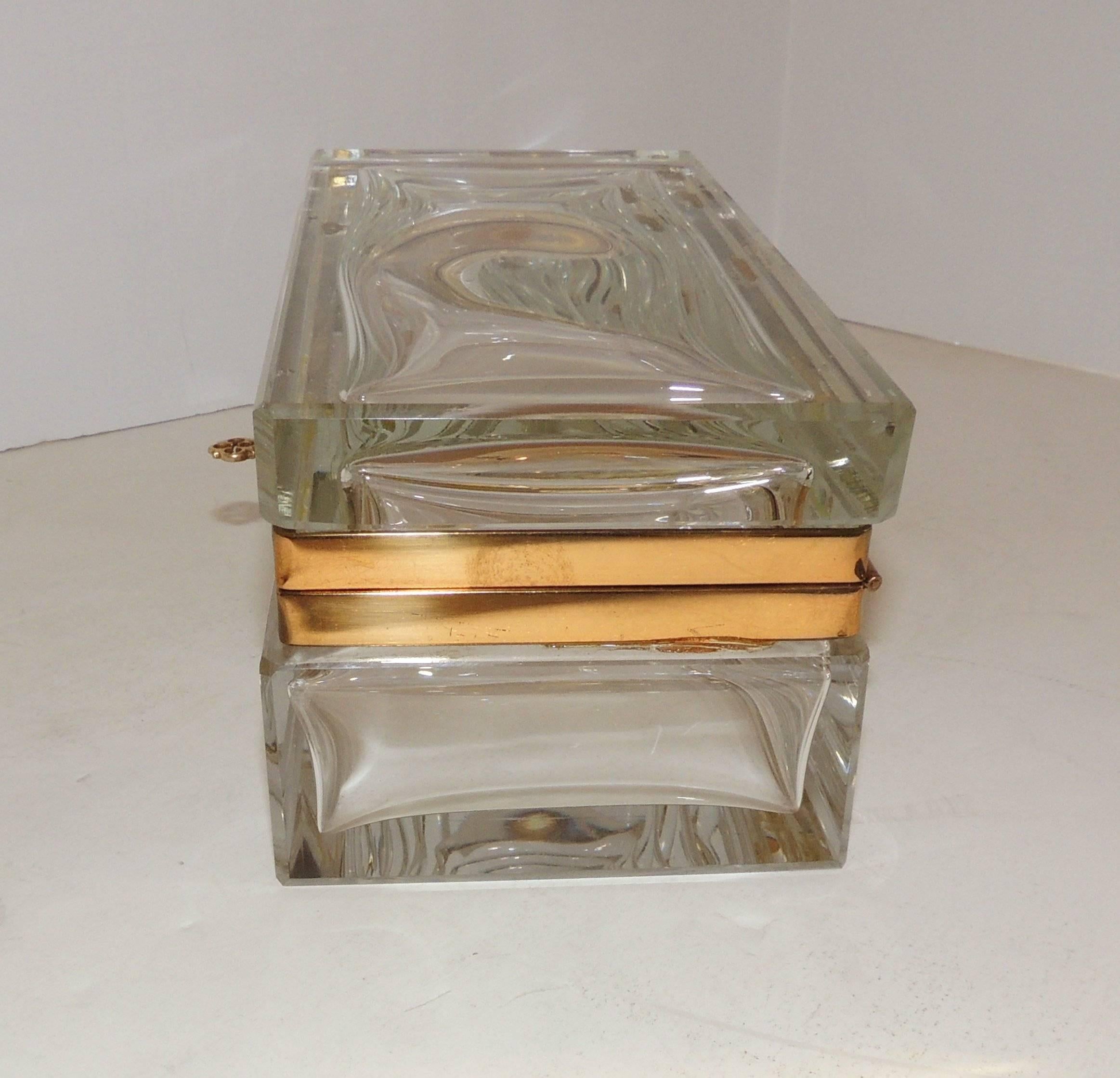 Beautiful Doré Bronze Beveled Crystal Glass Casket Jewelry Box 1