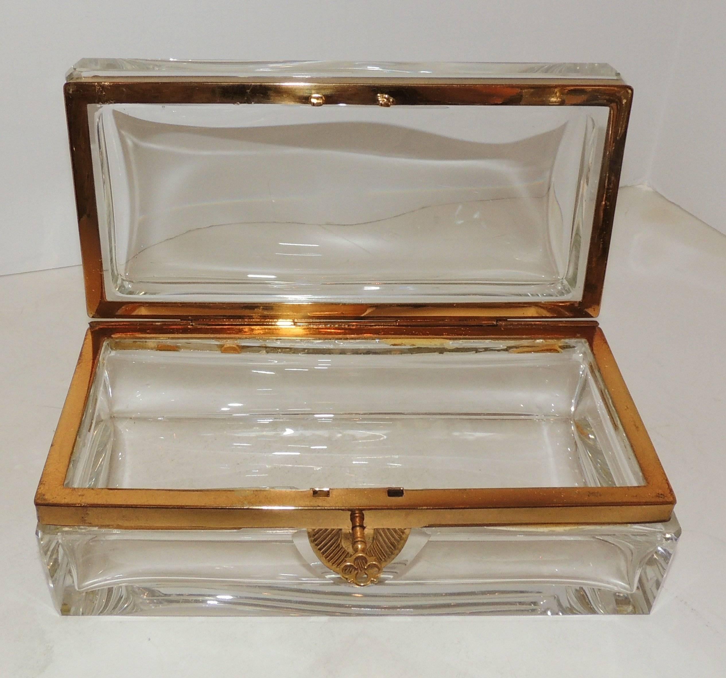 Beautiful Doré Bronze Beveled Crystal Glass Casket Jewelry Box 2