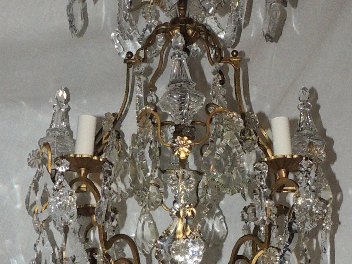 Belle Époque Wonderful Petite French Bronze Gilt Crystal Four-Light Chandelier Light Fixture