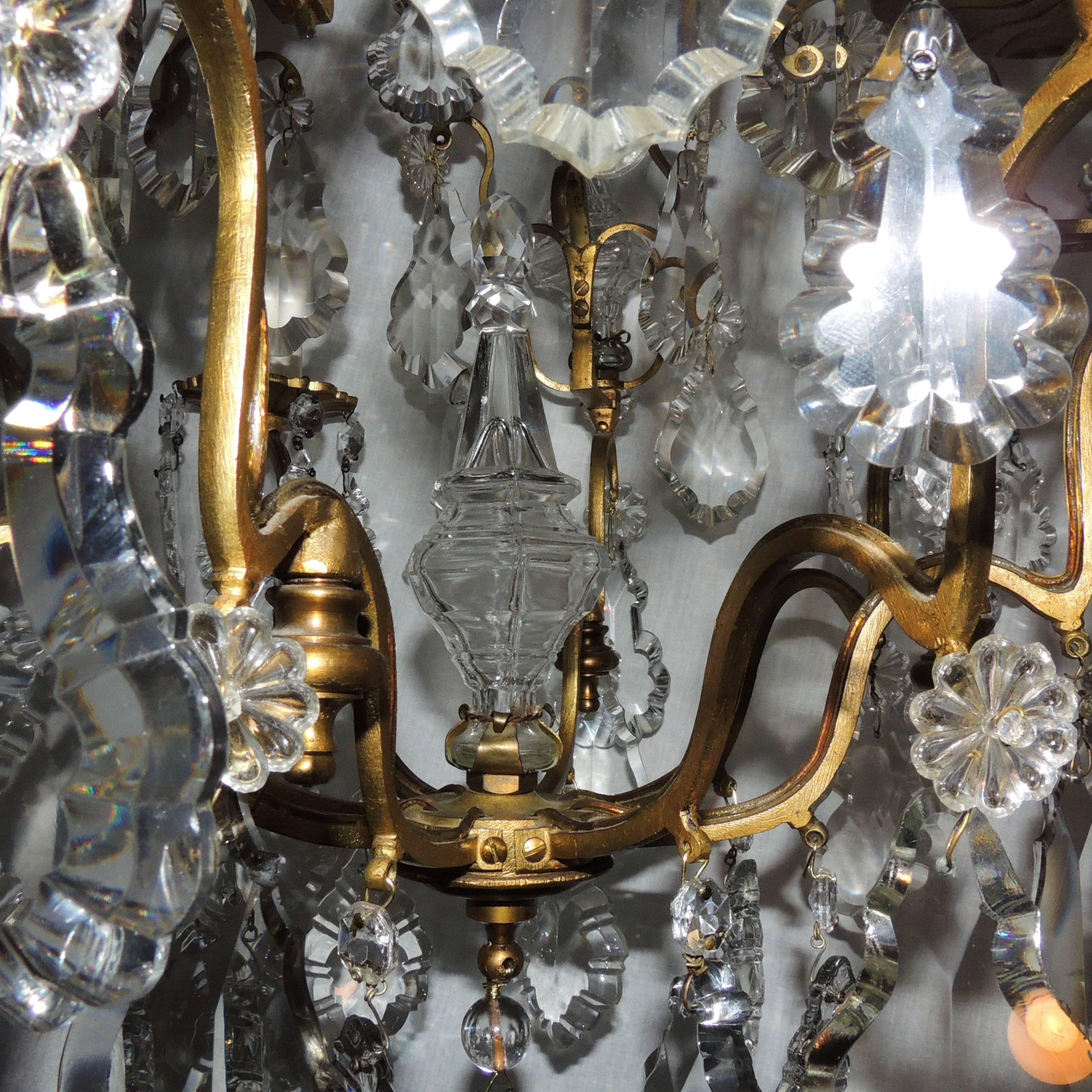 Mid-20th Century Wonderful Petite French Bronze Gilt Crystal Four-Light Chandelier Light Fixture