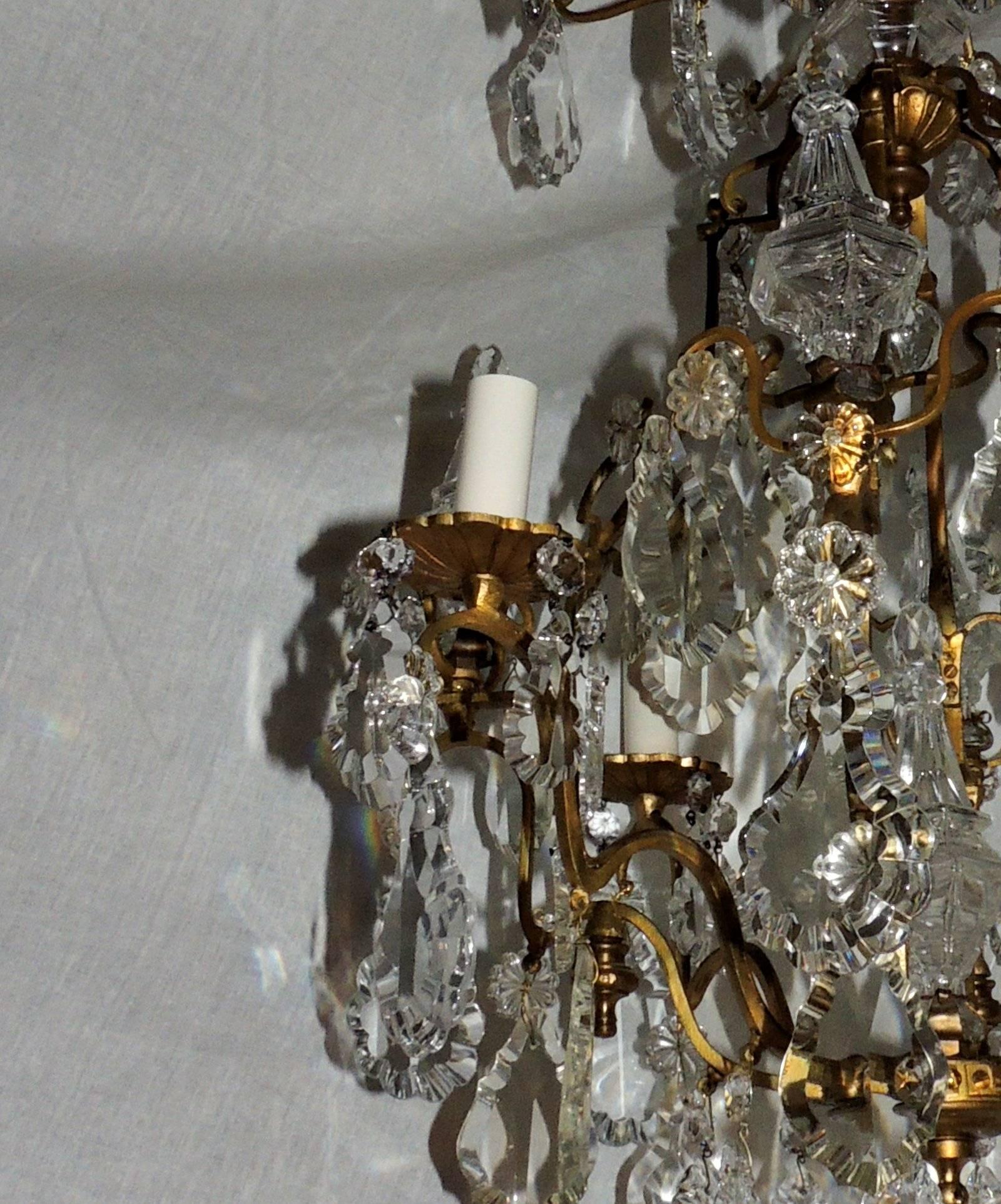 Wonderful Petite French Bronze Gilt Crystal Four-Light Chandelier Light Fixture 2