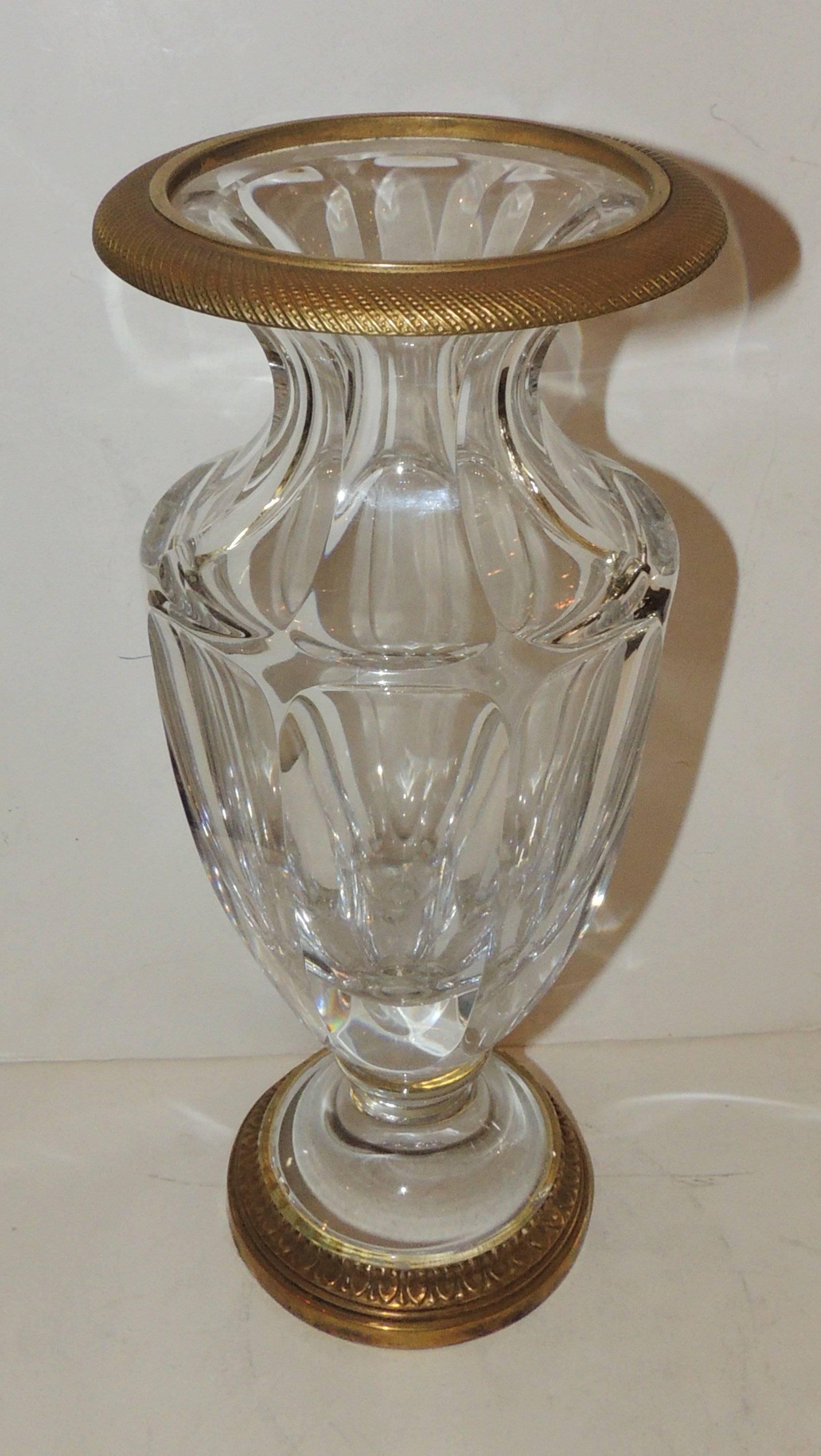 A wonderful pair of French Empire gilt doré bronze fluted crystal ormolu urn form vases
Measures: 12