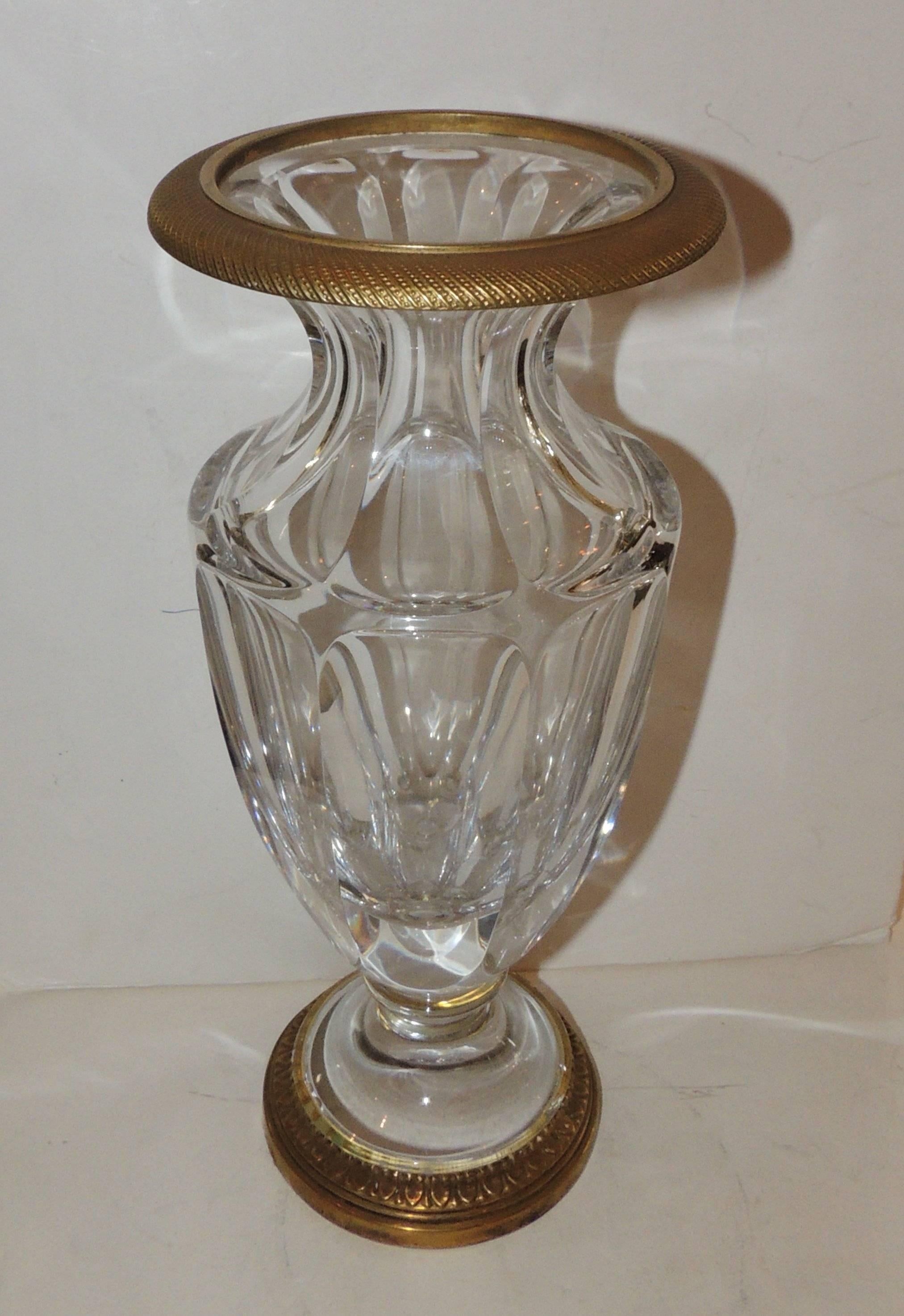 Regency Wonderful Pair of French Empire Gilt Dore Bronze Fluted Crystal Ormolu Urn Vases