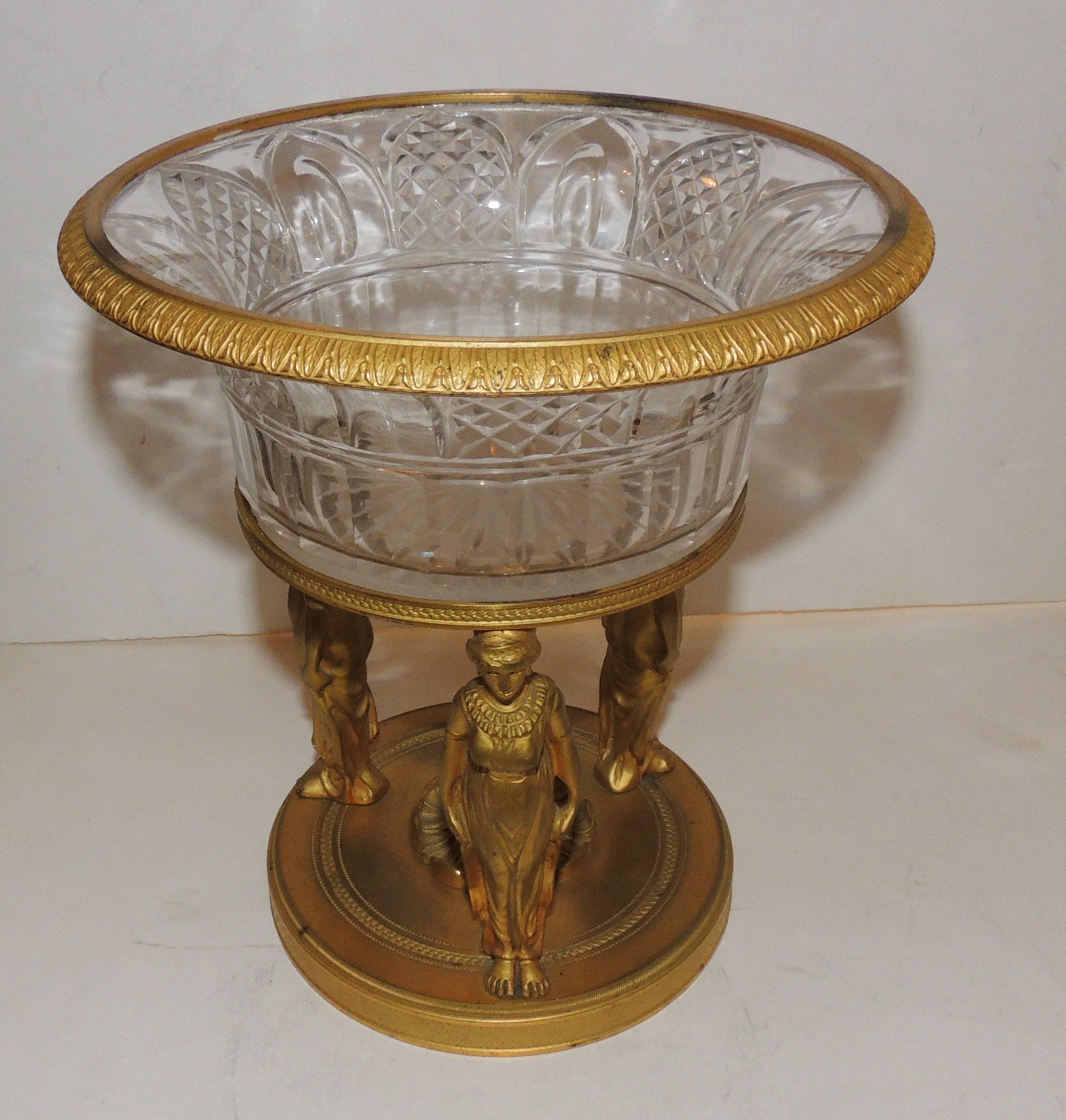 Wonderful French Empire Dore Bronze Cut Crystal Figural Neoclassical Centrepiece In Good Condition For Sale In Roslyn, NY