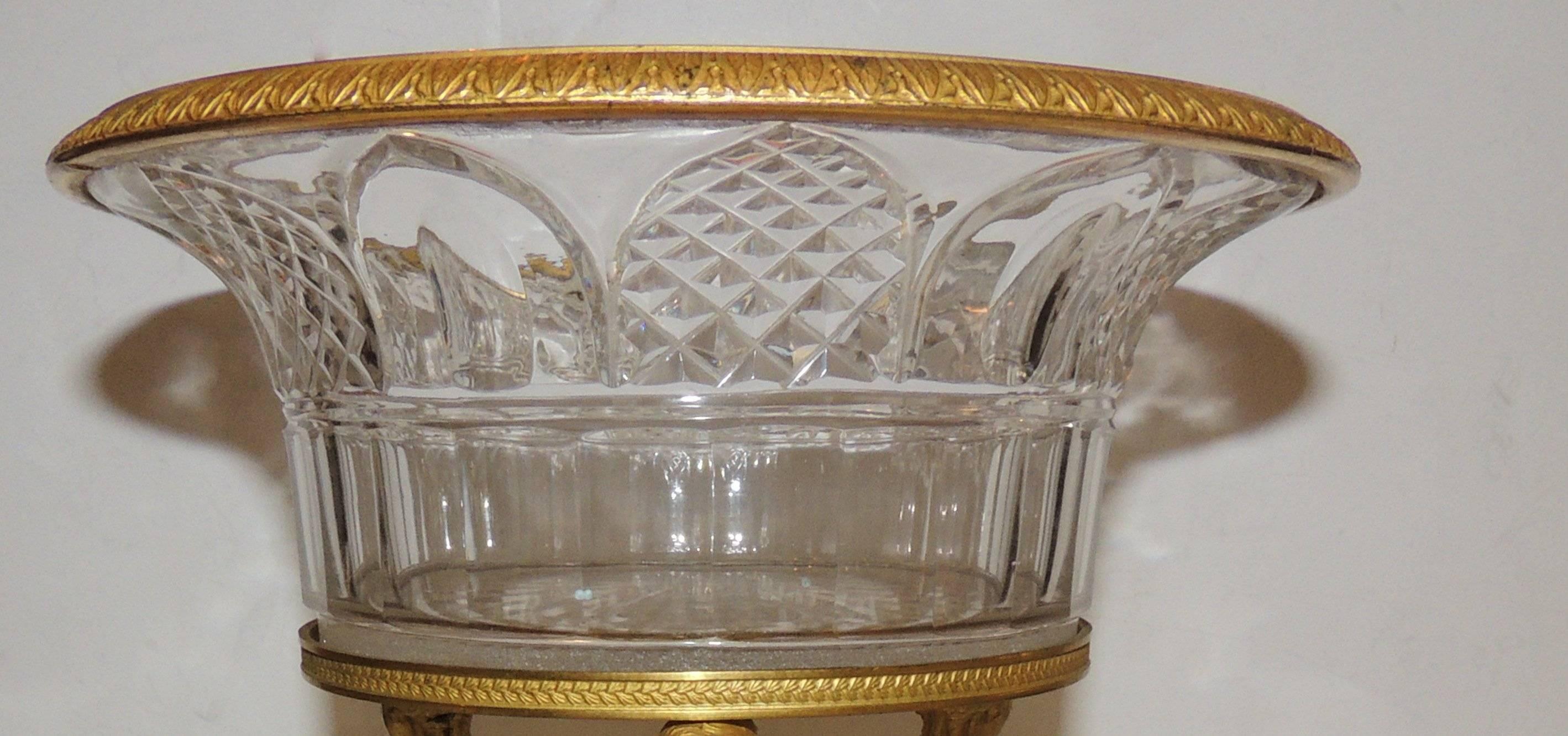 Wonderful French Empire Dore Bronze Cut Crystal Figural Neoclassical Centrepiece For Sale 1