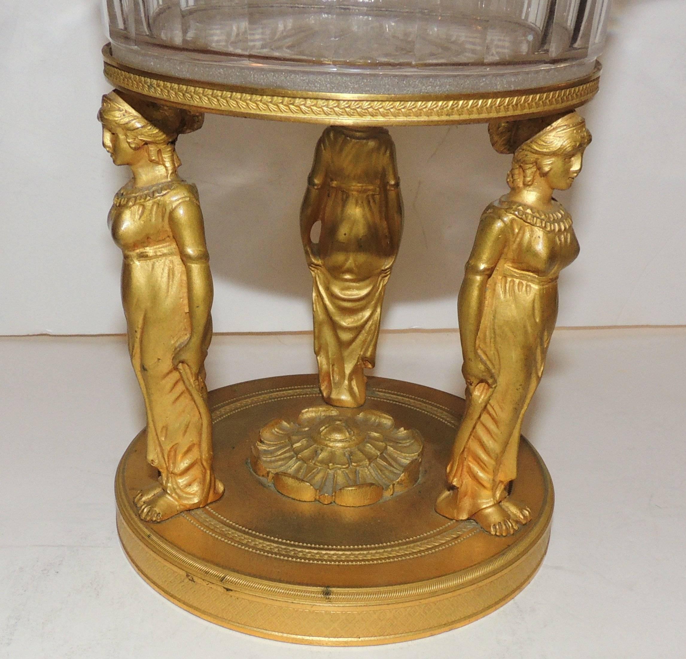 Wonderful French Empire Dore Bronze Cut Crystal Figural Neoclassical Centrepiece For Sale 2