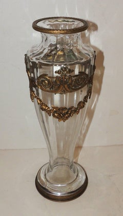 Wonderful Pair of French Gilt Dore Bronze Ormolu-Mounted Crystal Glass Urn Vases