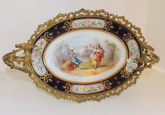 Wonderful French Ormolu Bronze Sevres Hand-Painted Porcelain Centerpiece Tray