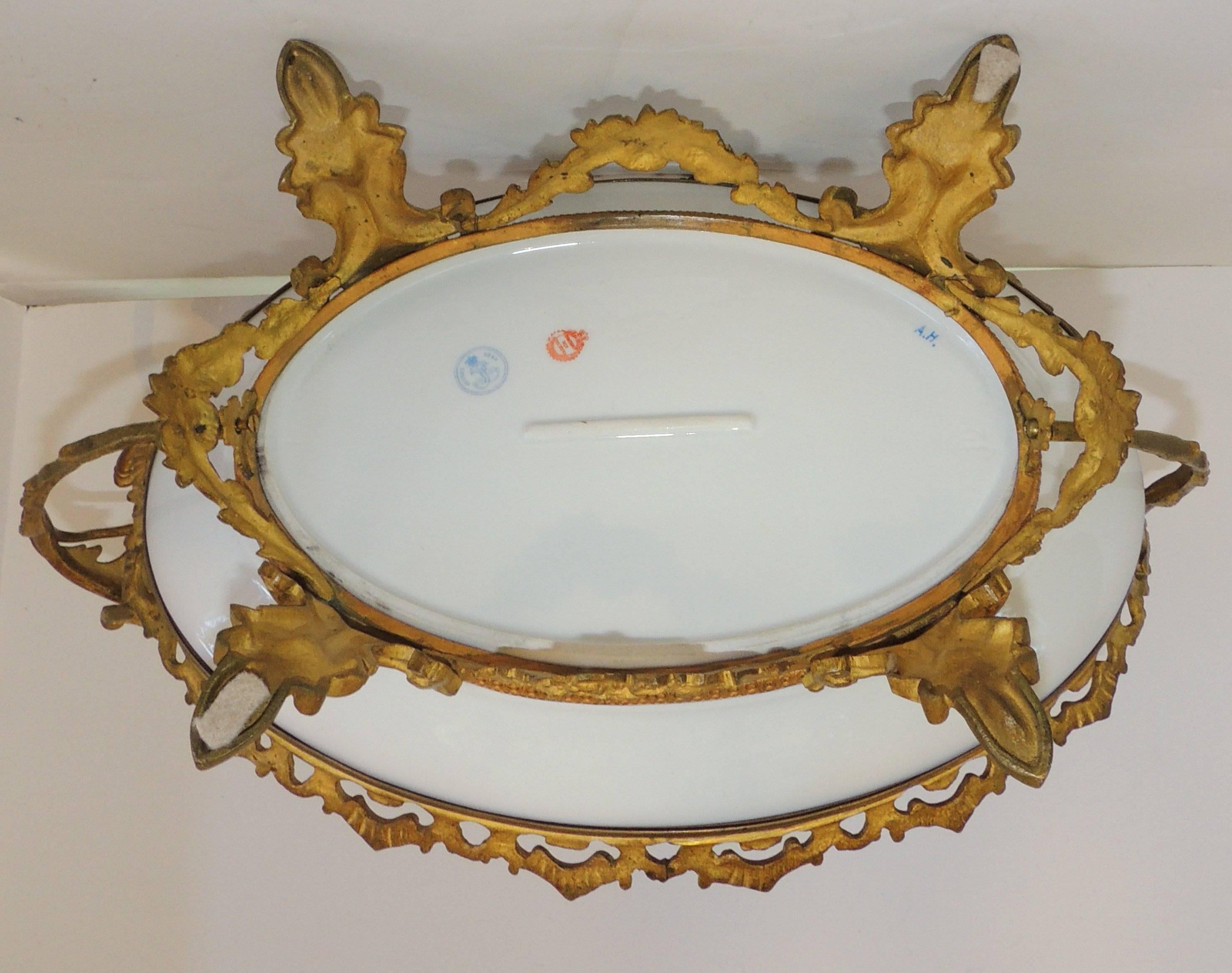 Wonderful French Ormolu Bronze Sevres Hand-Painted Porcelain Centerpiece Tray For Sale 3