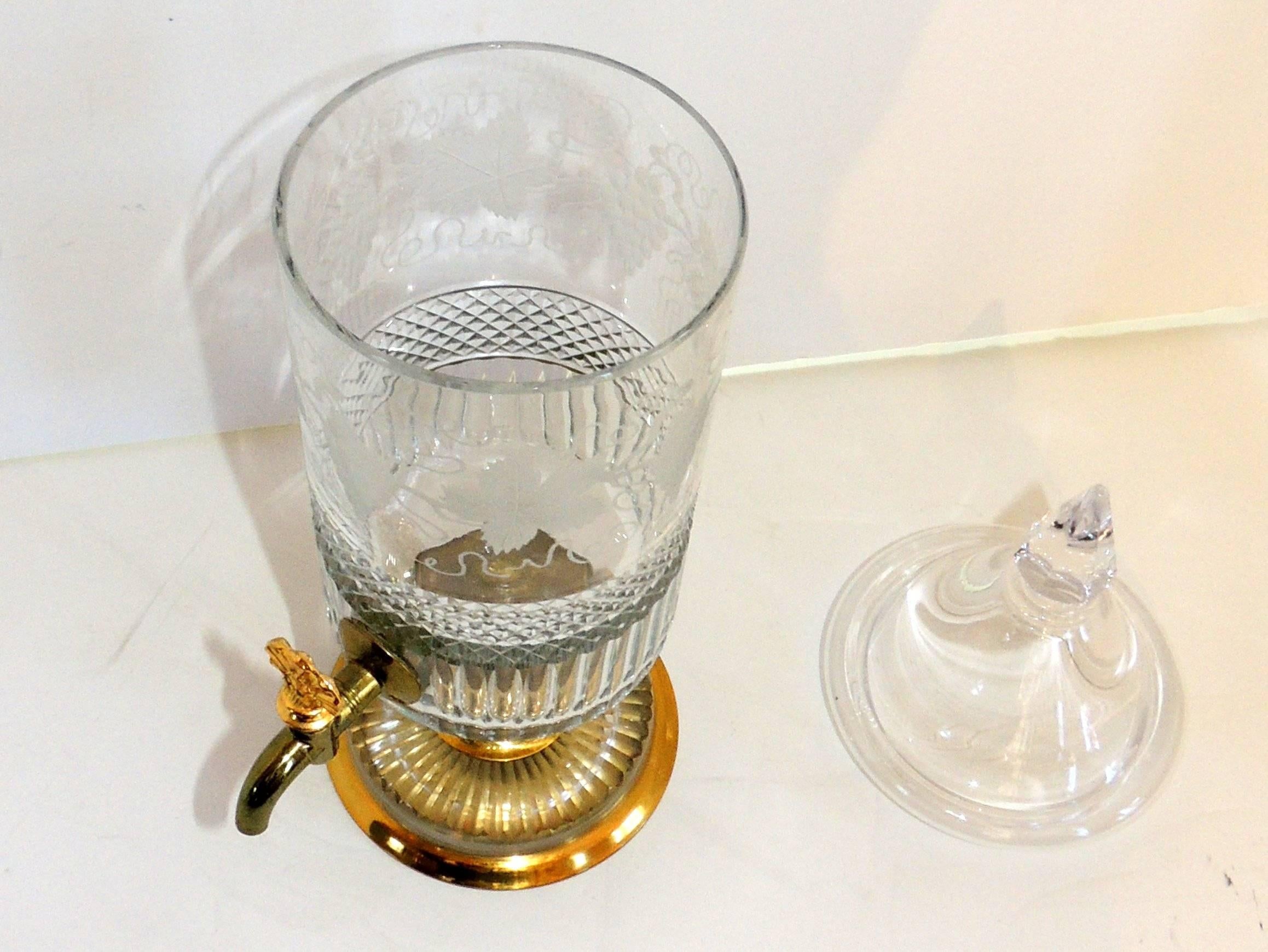 Mid-20th Century French Gilt Etched Crystal Bronze Baccarat Beverage Bar Ware Ormolu Decanter