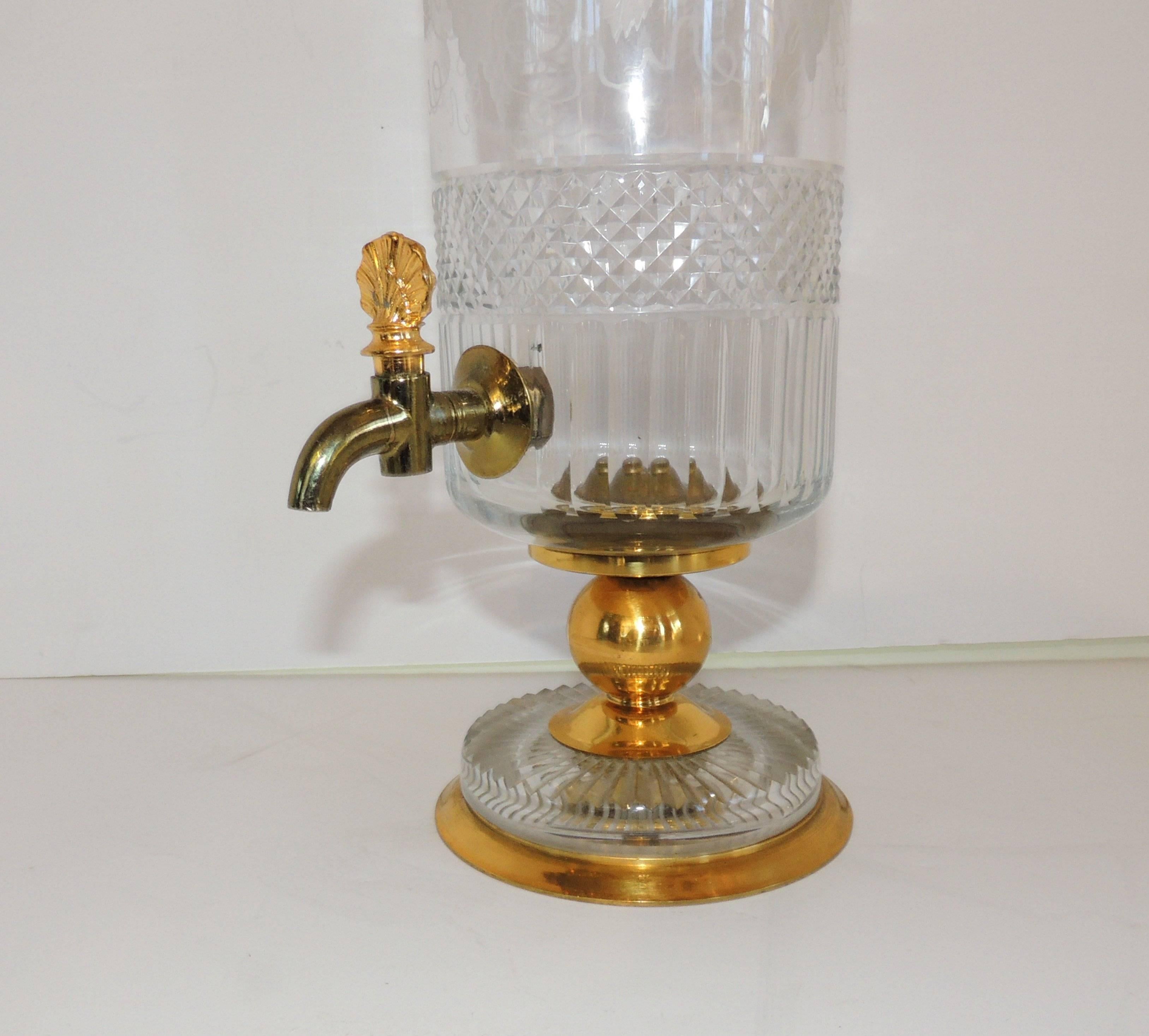 French Gilt Etched Crystal Bronze Baccarat Beverage Bar Ware Ormolu Decanter In Good Condition In Roslyn, NY