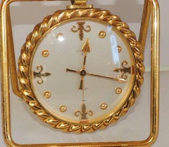 Handsome Emil Kofmehl Gilt Bronze Brass Fleur de Lis Table Travel Clock