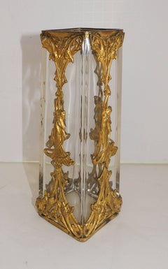 Wonderful French Lady Figure Art Nouveau Ormolu-Mounted Gilt Bronze Crystal Vase