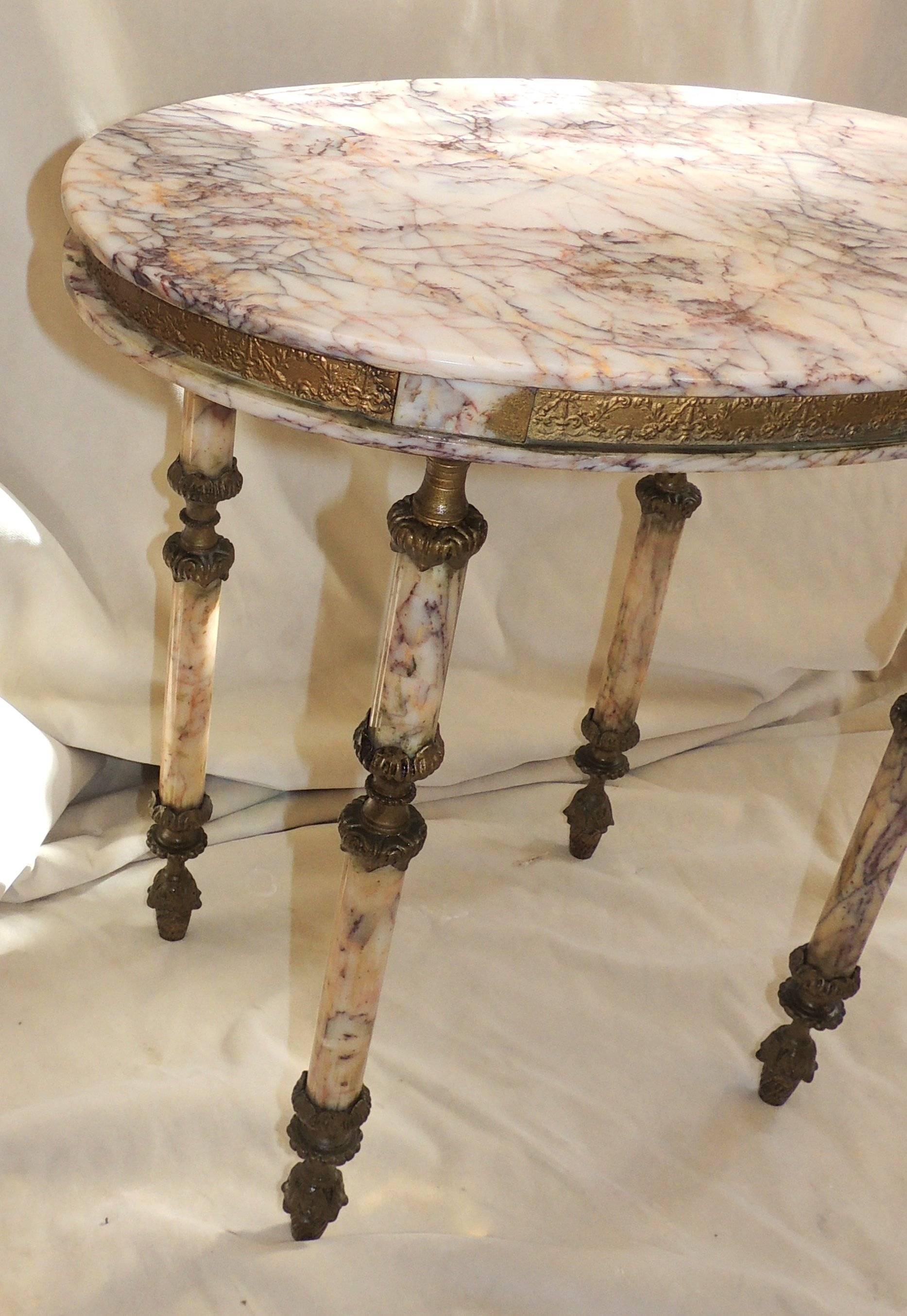 Gilt French Dore Ormolu Bronze Swag Oval Marble Side Coffee Gueridon Table