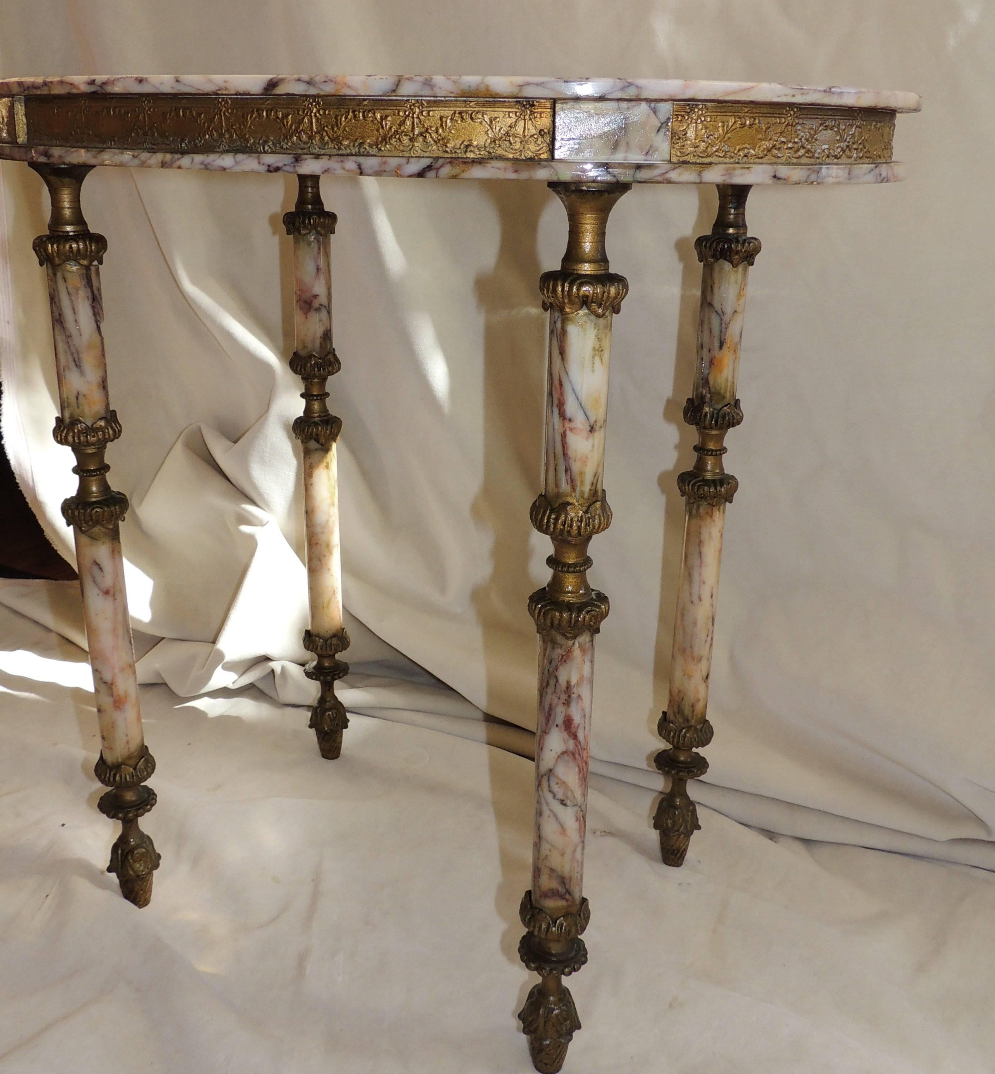 French Dore Ormolu Bronze Swag Oval Marble Side Coffee Gueridon Table In Good Condition In Roslyn, NY