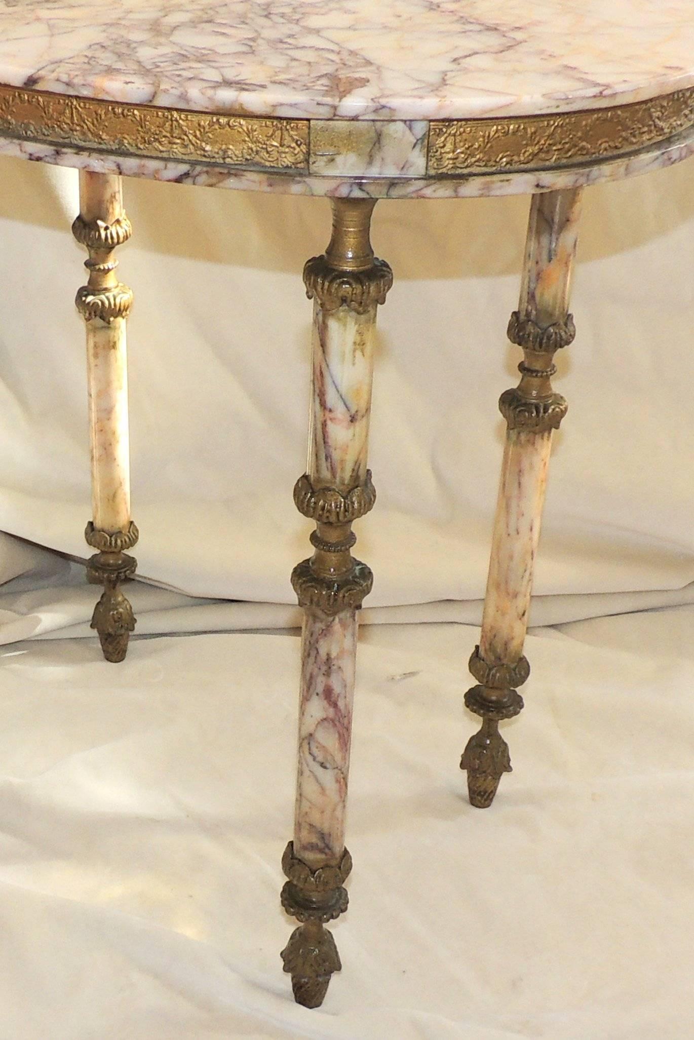 Mid-20th Century French Dore Ormolu Bronze Swag Oval Marble Side Coffee Gueridon Table