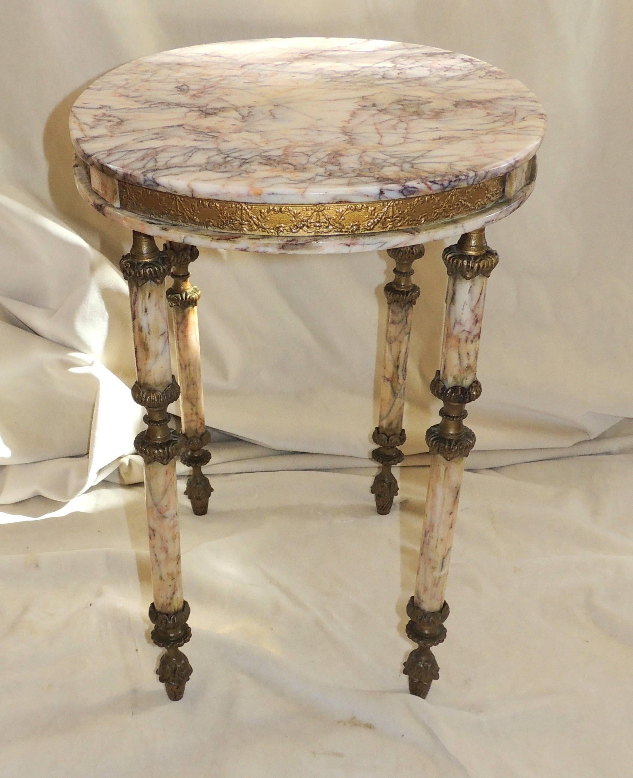 French Dore Ormolu Bronze Swag Oval Marble Side Coffee Gueridon Table 1