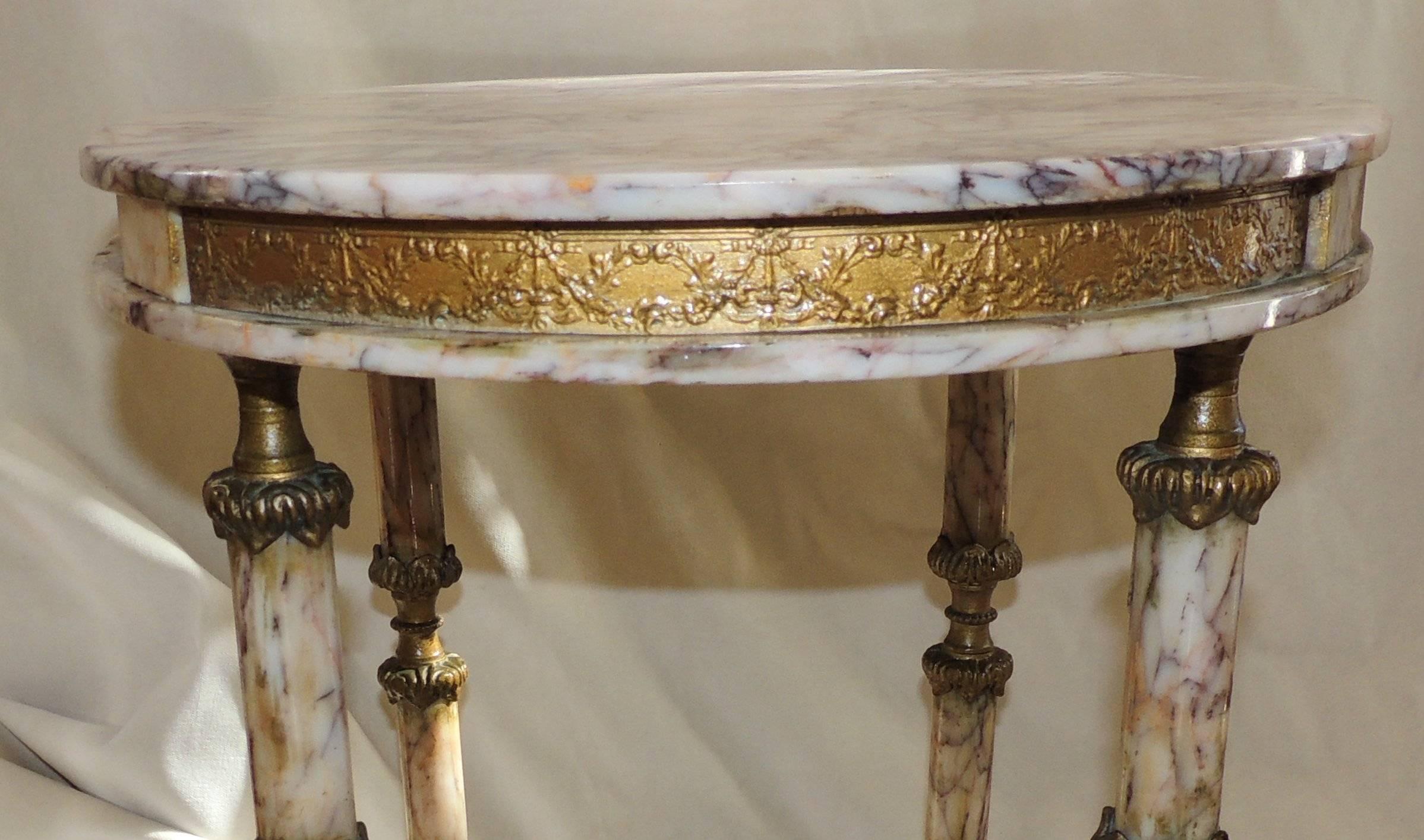 French Dore Ormolu Bronze Swag Oval Marble Side Coffee Gueridon Table 2