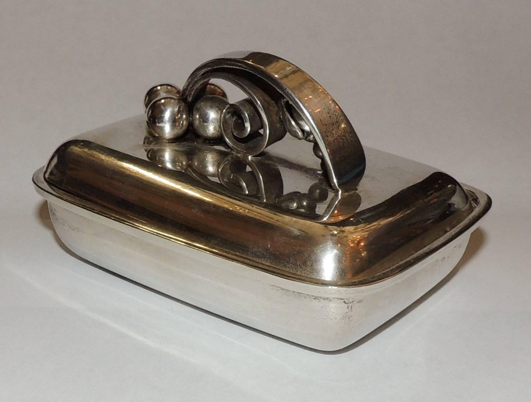 Wonderful Alfonse La Paglia Georg Jensen Sterling Silver Modernist Box Handle In Good Condition For Sale In Roslyn, NY