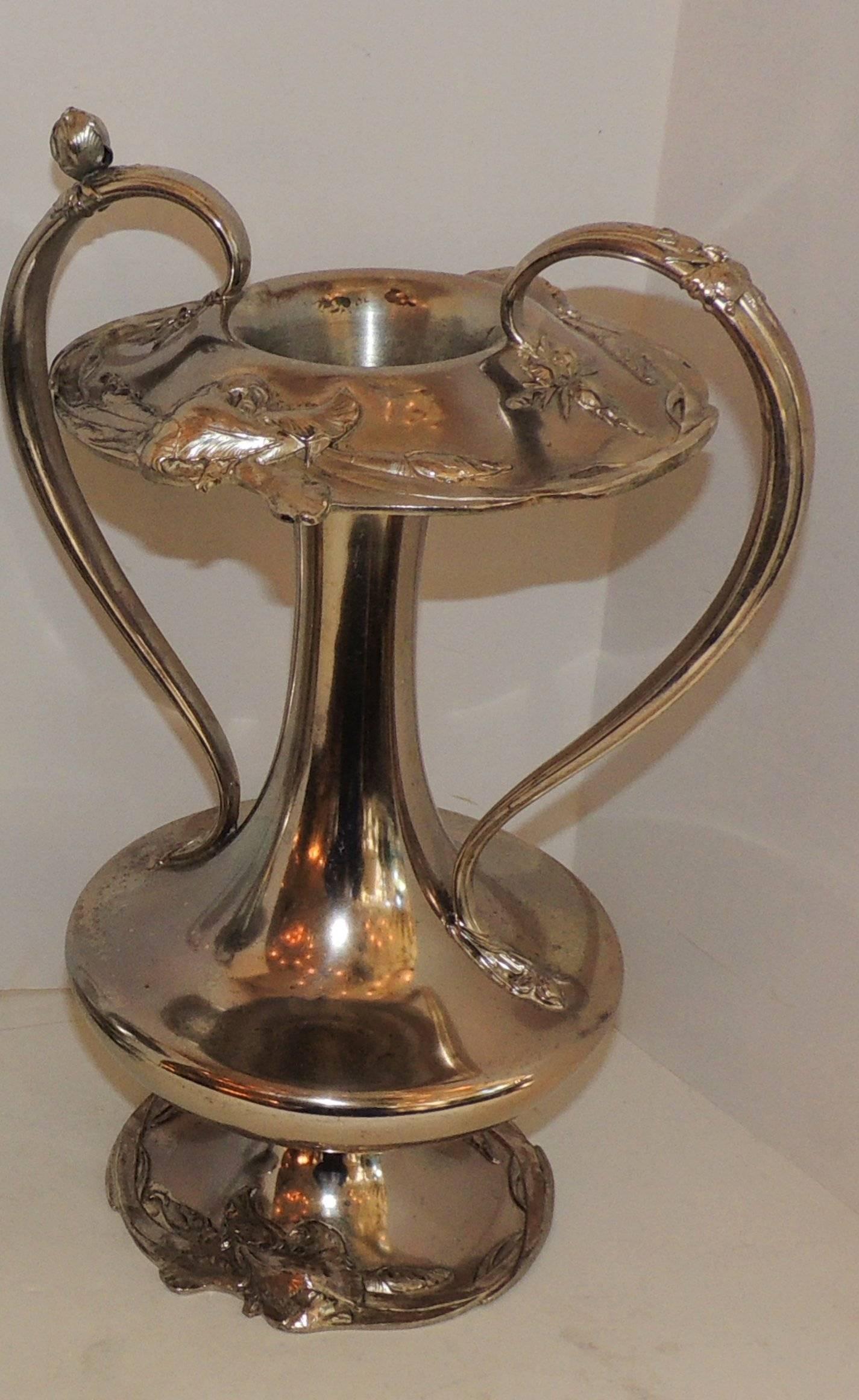 Mid-20th Century Large Pair of Reed & Barton Art Nouveau Silver Plate Urn Handle Vases WMF Urns For Sale