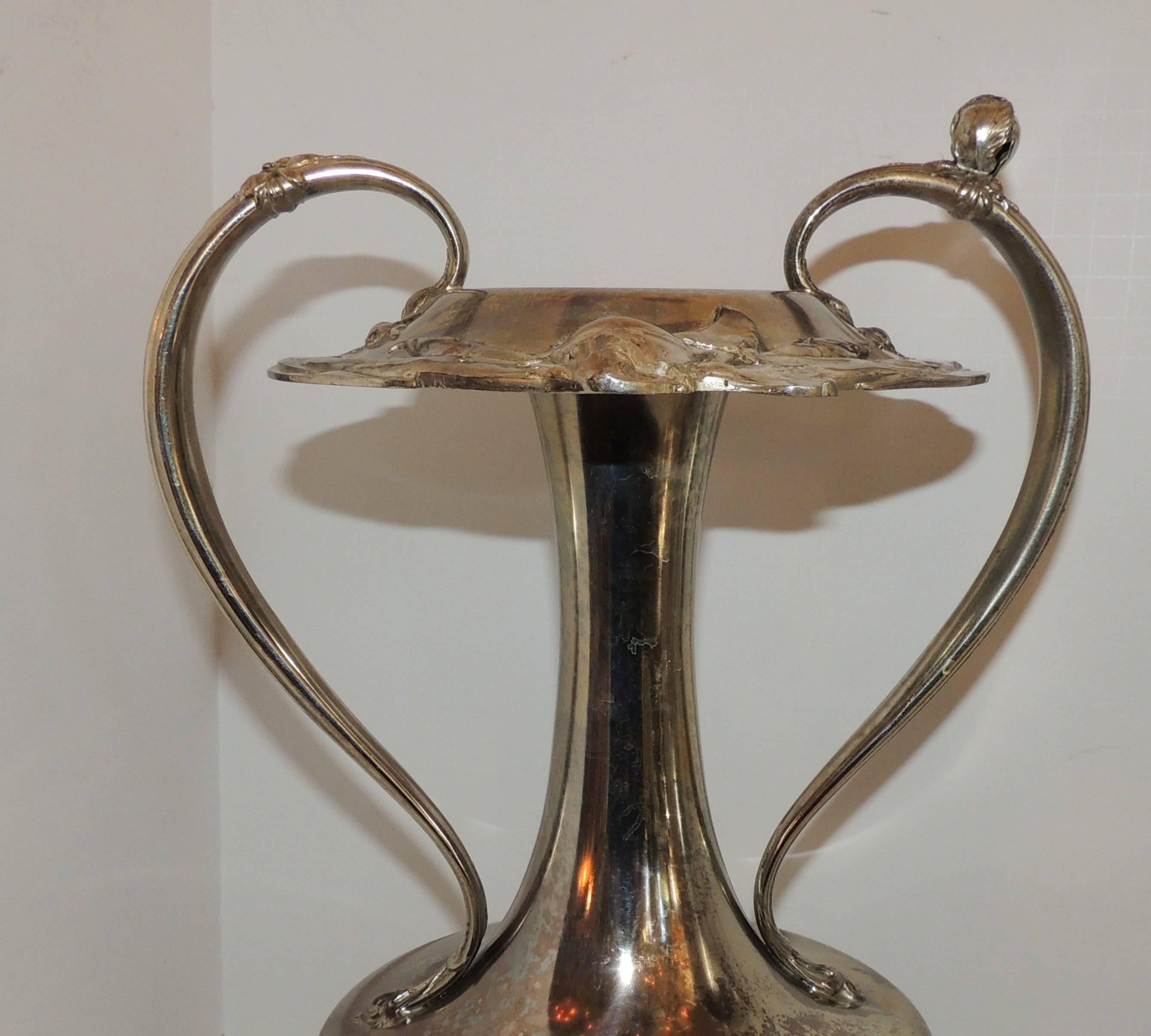 Large Pair of Reed & Barton Art Nouveau Silver Plate Urn Handle Vases WMF Urns For Sale 2