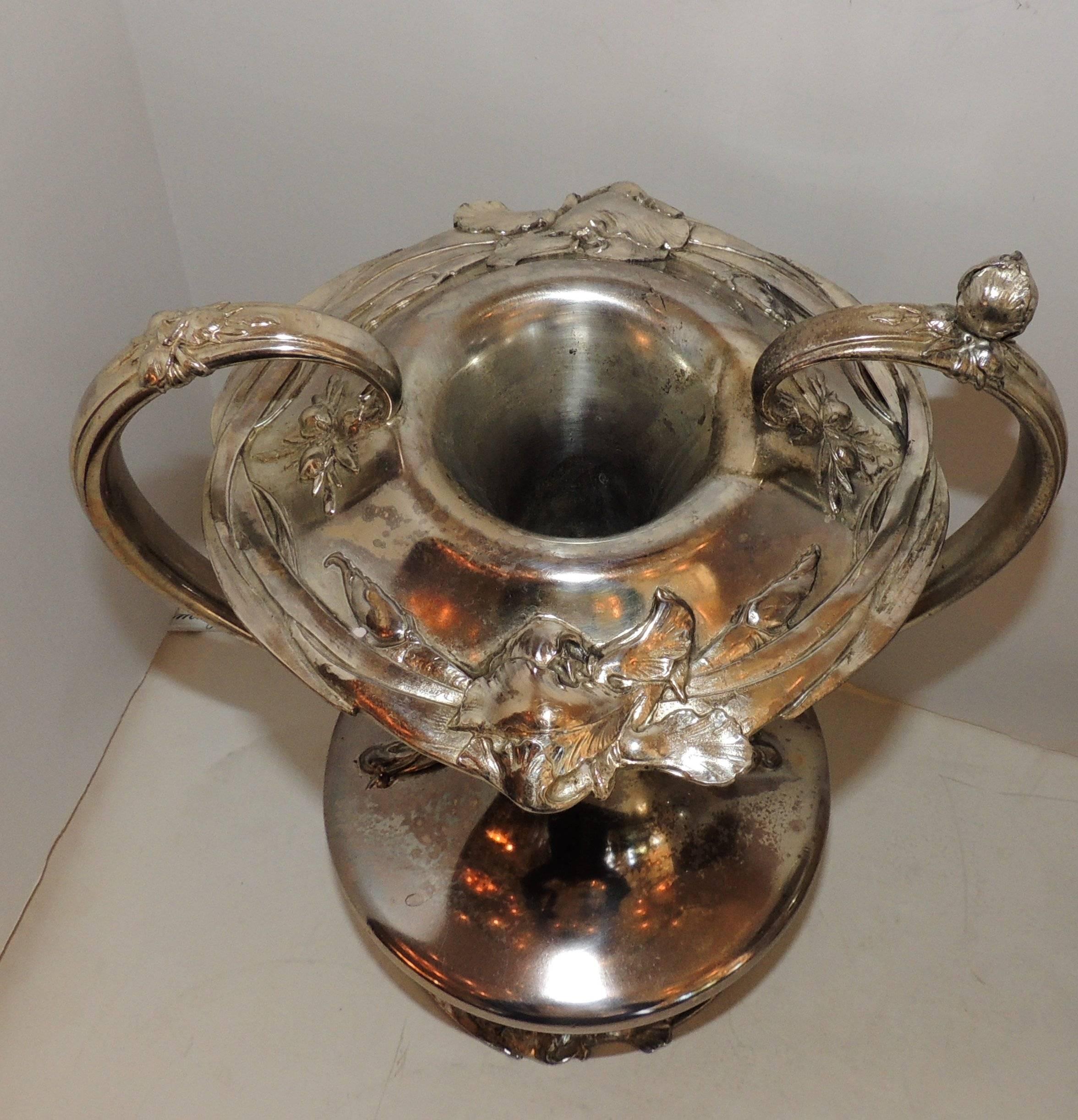Large Pair of Reed & Barton Art Nouveau Silver Plate Urn Handle Vases WMF Urns For Sale 1
