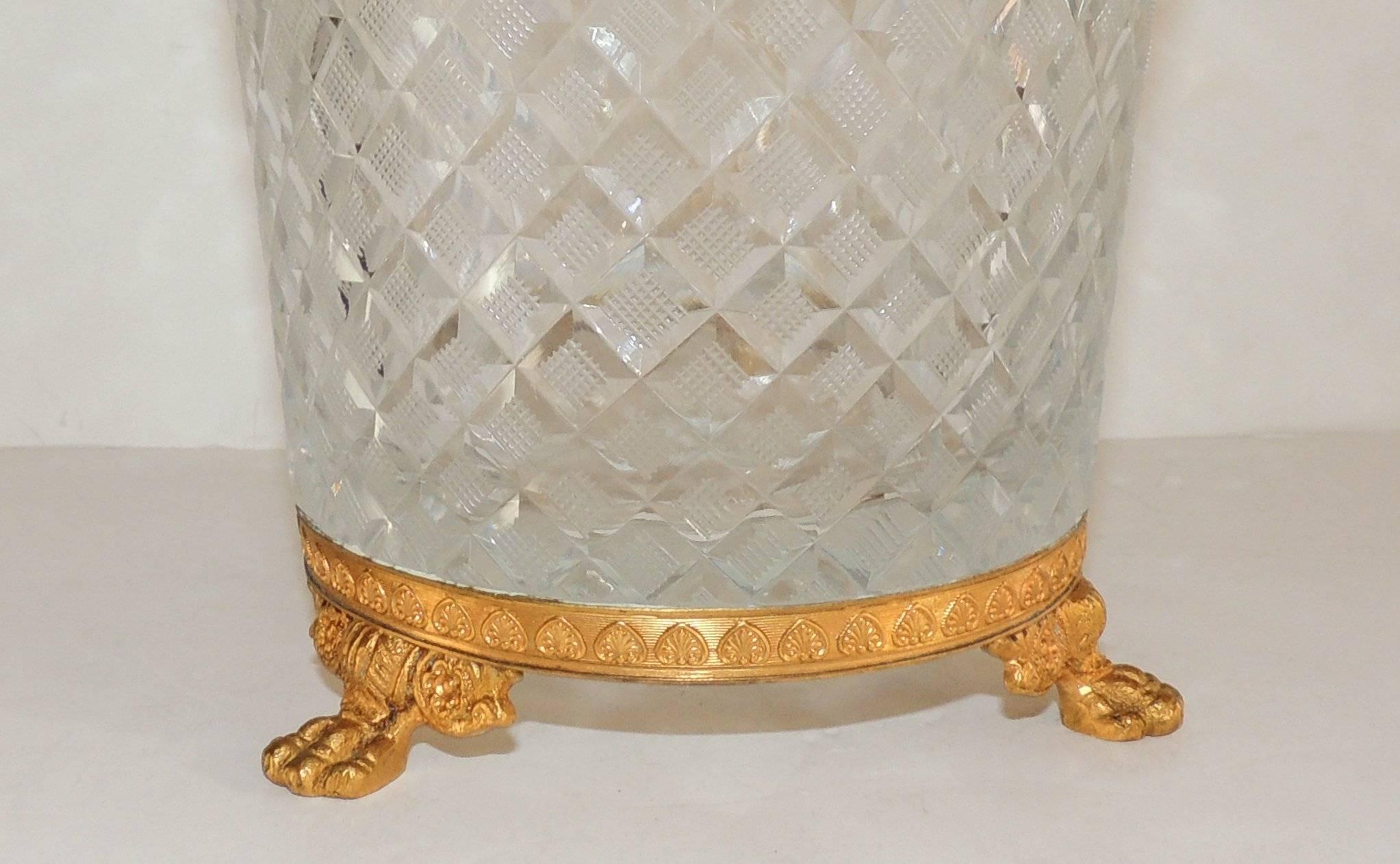Regency Wonderful French Baccarat Doré Bronze Ormolu Diamond Cut Crystal Ice Bucket Vase