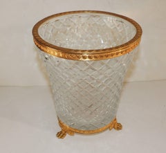Wonderful French Baccarat Doré Bronze Ormolu Diamond Cut Crystal Ice Bucket Vase