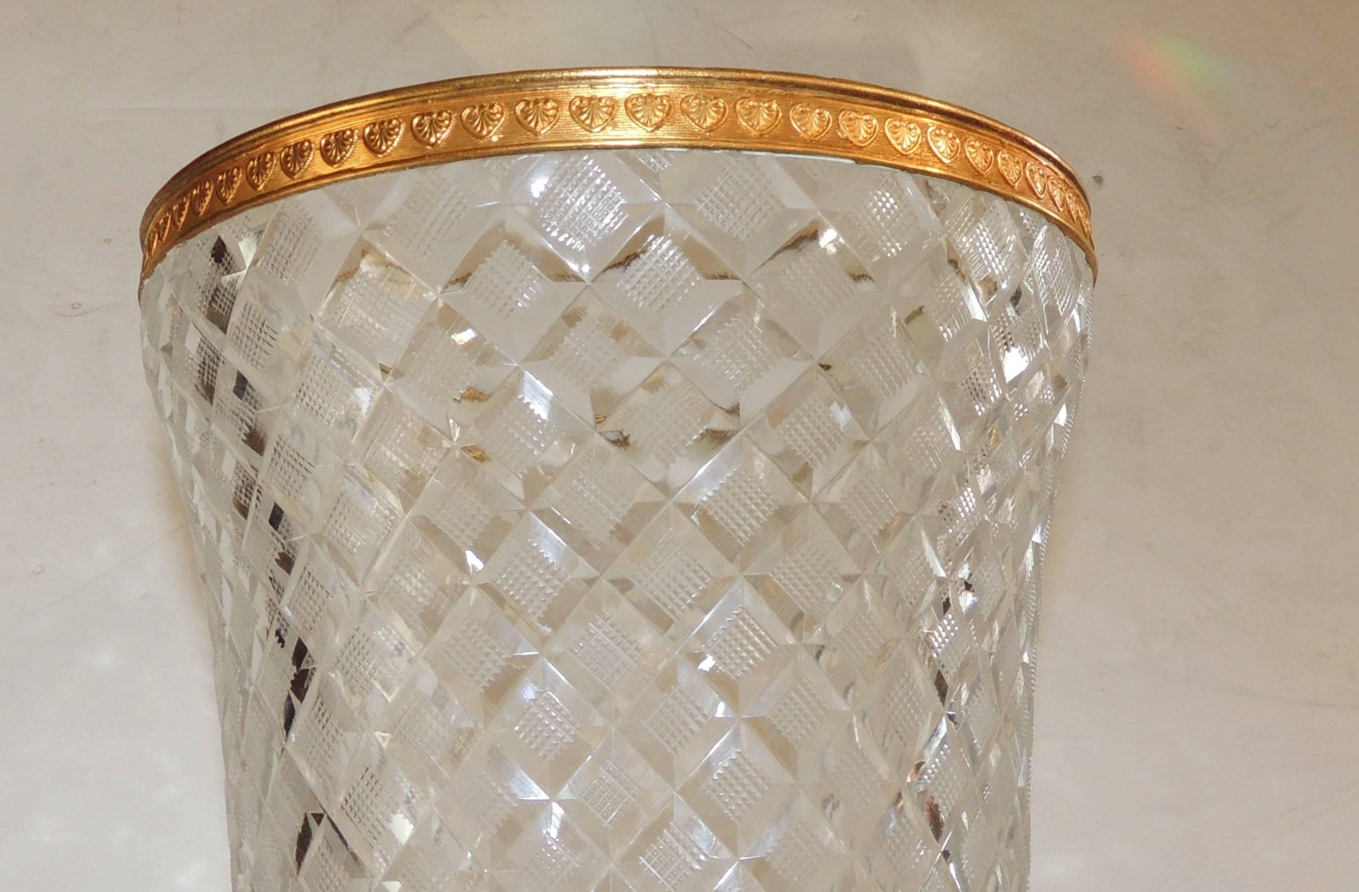 Wonderful French Baccarat Doré Bronze Ormolu Diamond Cut Crystal Ice Bucket Vase In Good Condition In Roslyn, NY