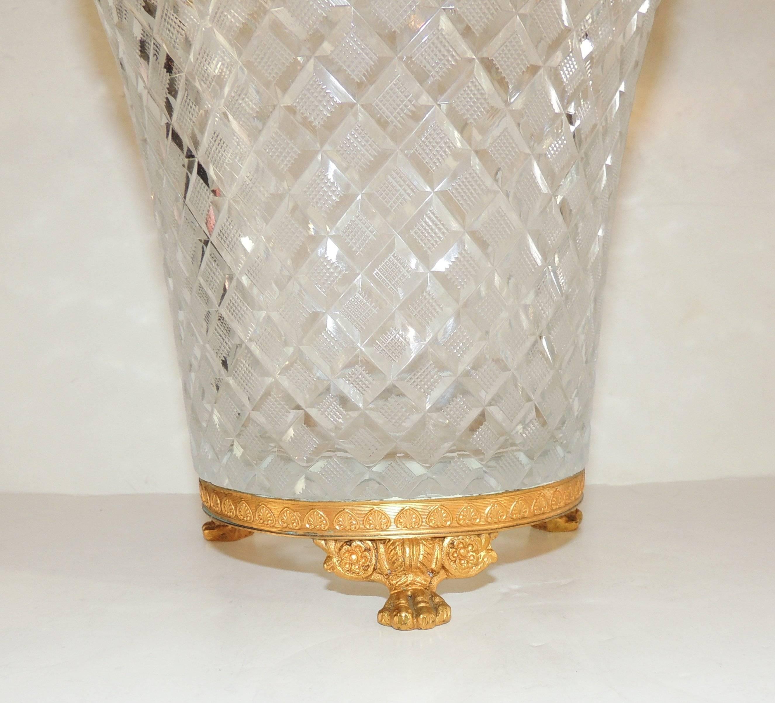 Faceted Wonderful French Baccarat Doré Bronze Ormolu Diamond Cut Crystal Ice Bucket Vase