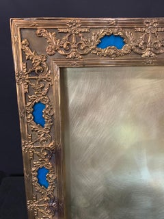 Wonderful French Large Blue Enamel Bronze Bow Swag Picture Frame