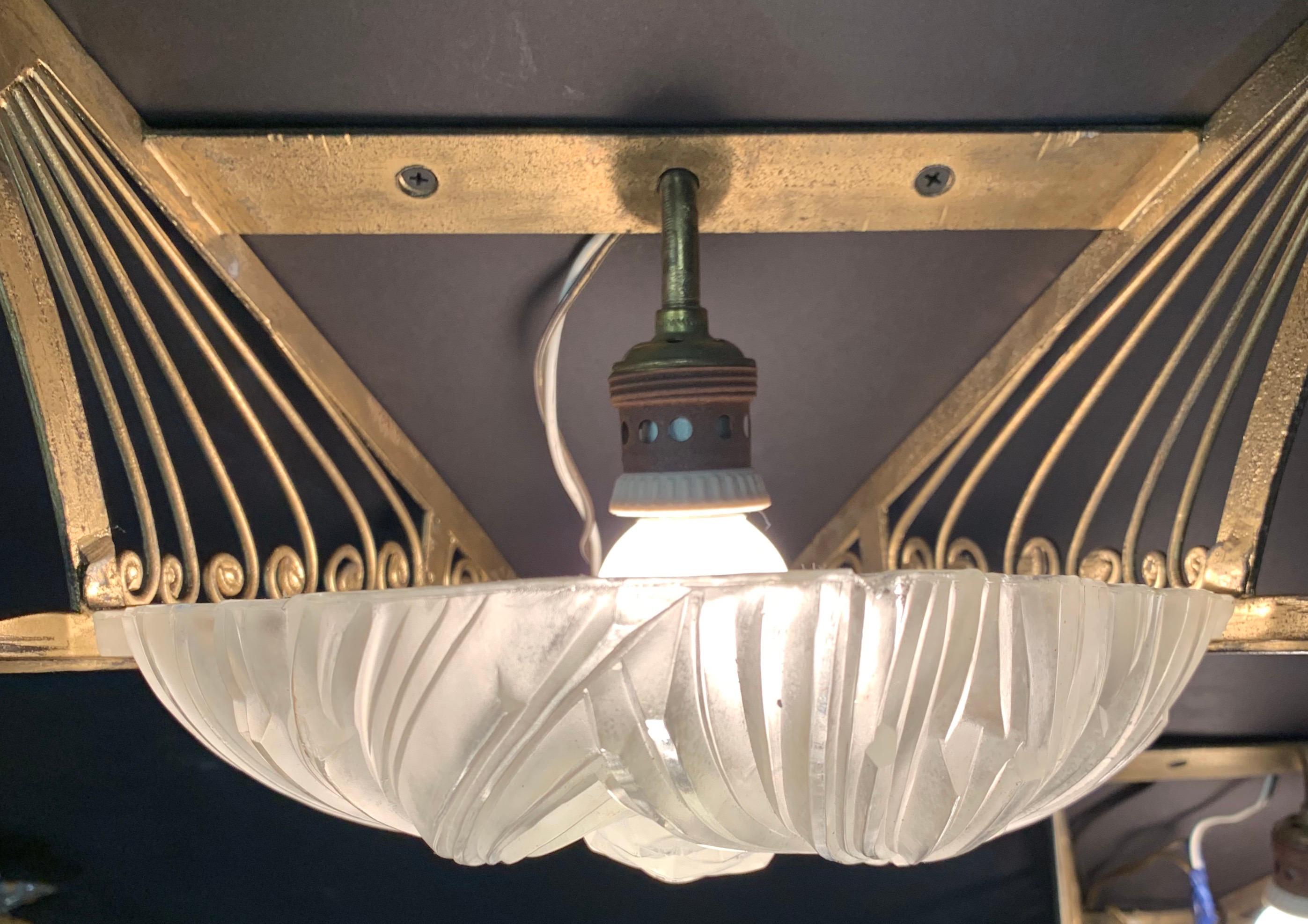 Wonderful Pair of French Art Deco Slip Shade Glass Degue Wall Sconces In Good Condition For Sale In Roslyn, NY