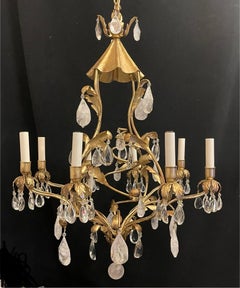 Wonderful Baguès Gold Gilt Pagoda Chinoiserie Rock Crystal Vintage Chandelier