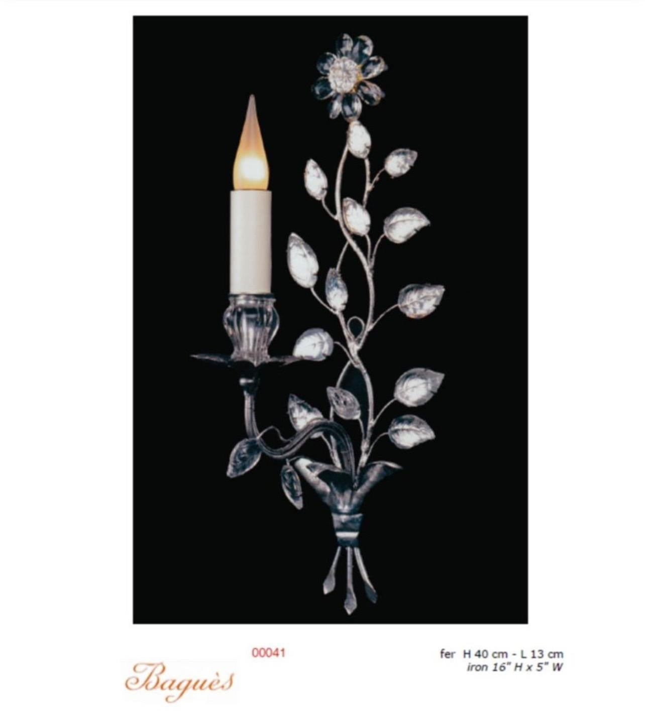 Cristallo Meraviglioso Sconce Maison Bagues #41 a 1 braccio Fiore Dorato Foglia d'Argento in vendita